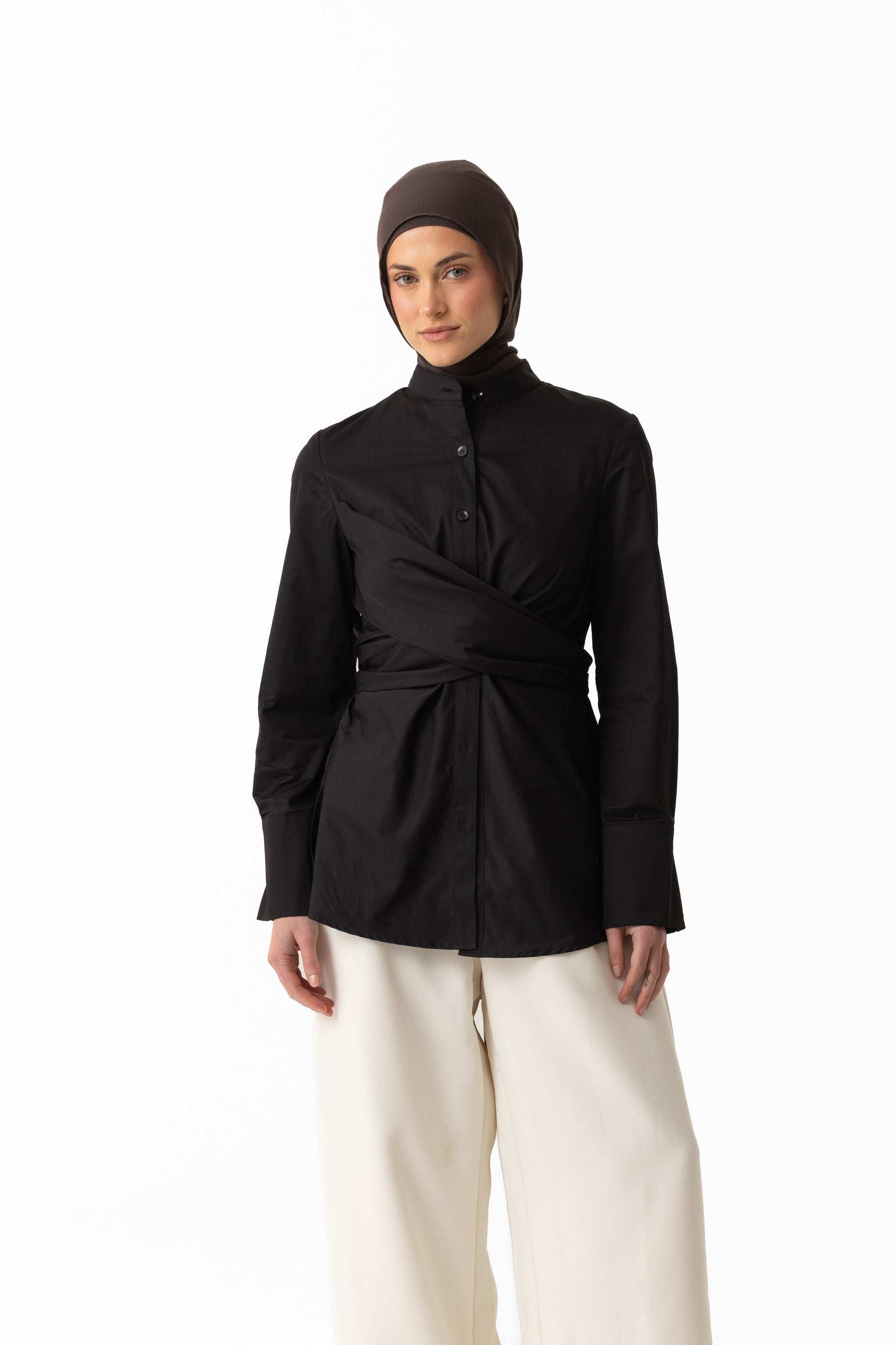 Crossover Cotton Shirt - Black