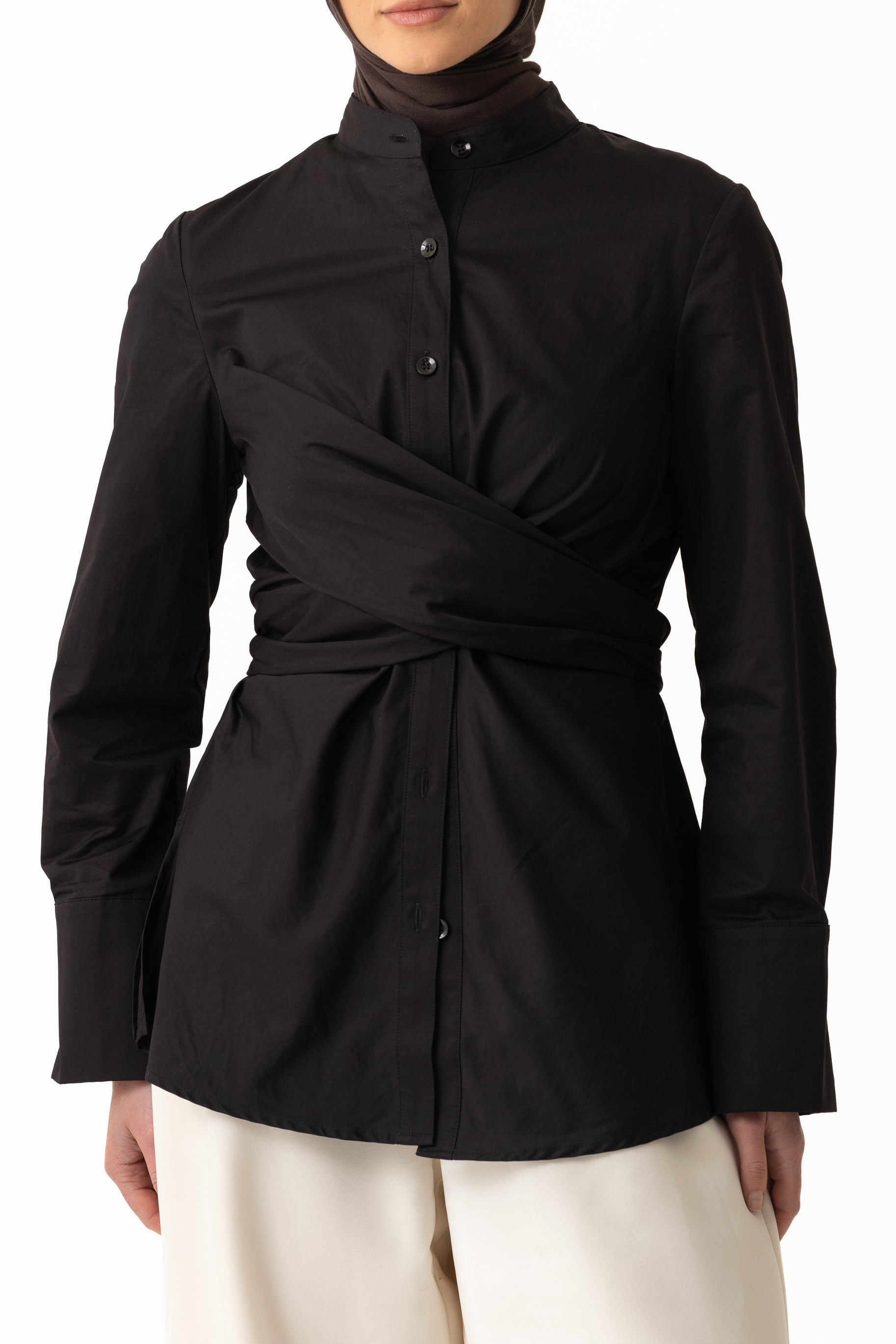 Crossover Cotton Shirt - Black