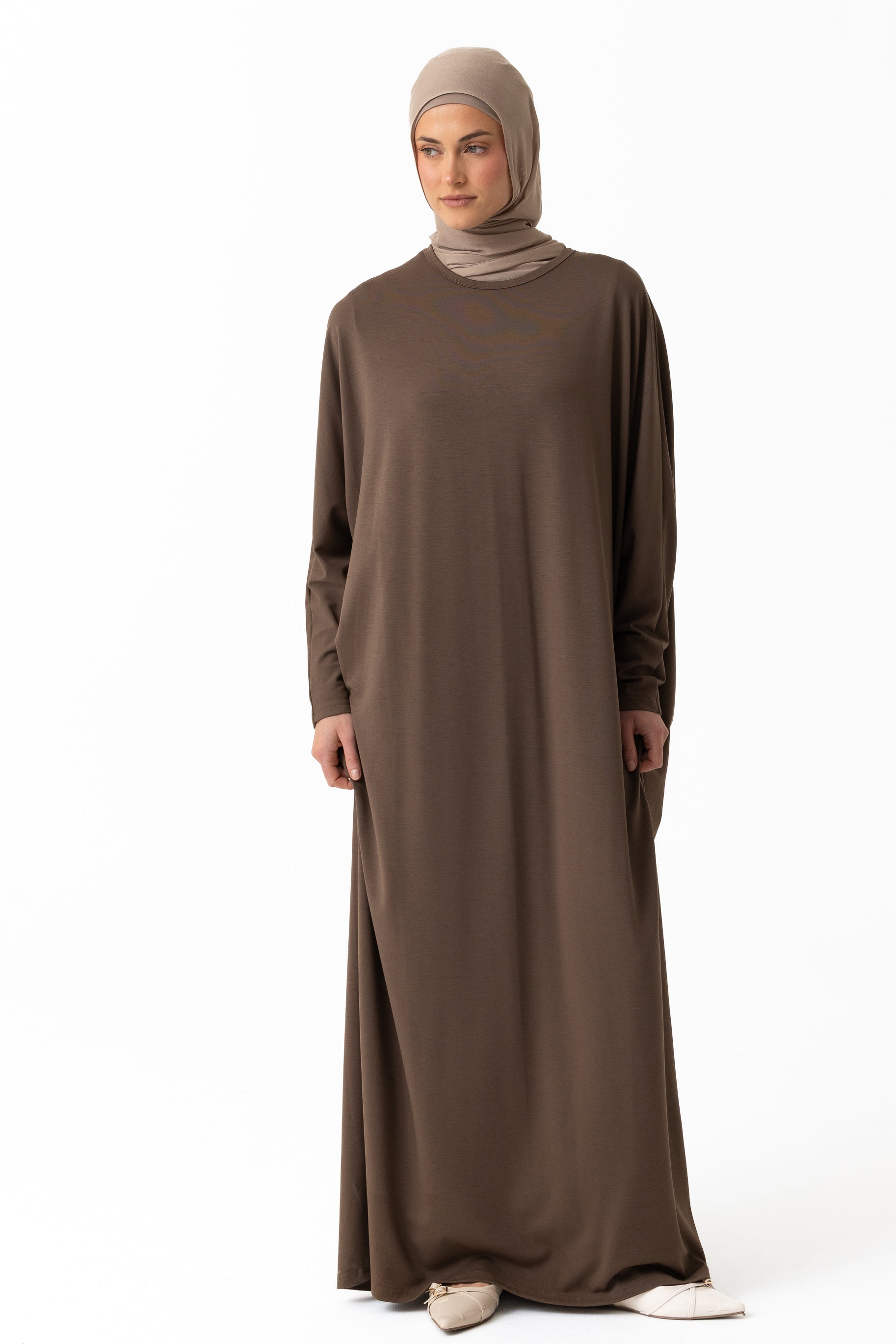 Jersey Batwing Abaya - Truffle