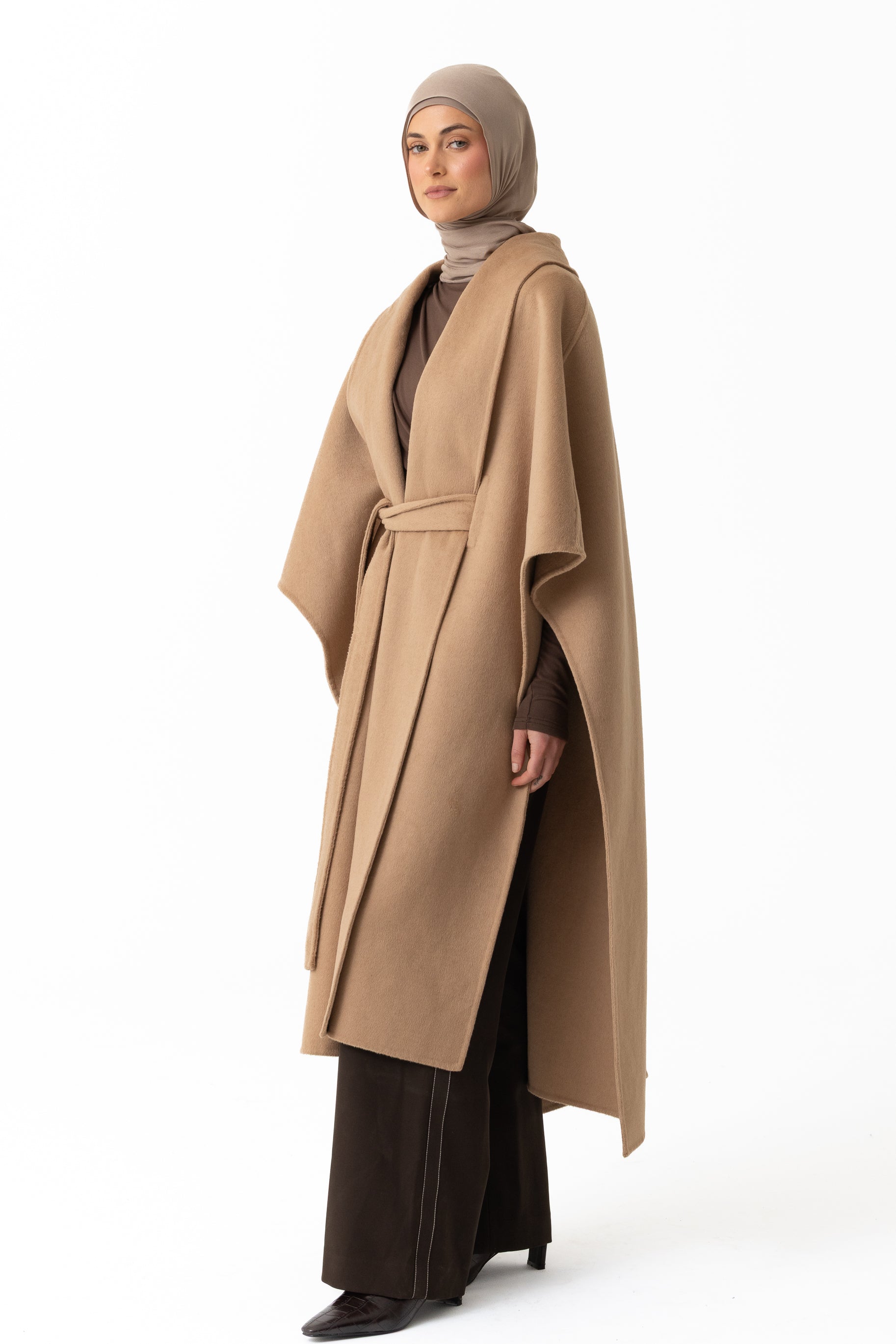 Wool Belted Poncho - Camel