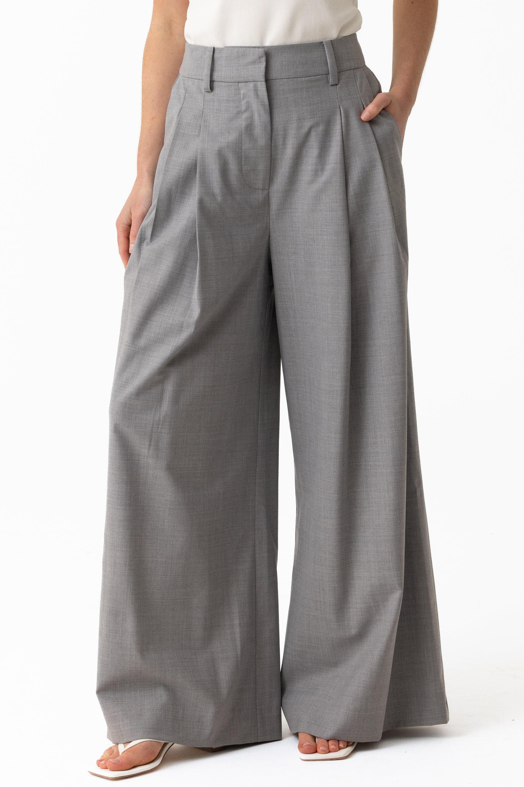 Leena Wool Tailored Pant - Ash Grey