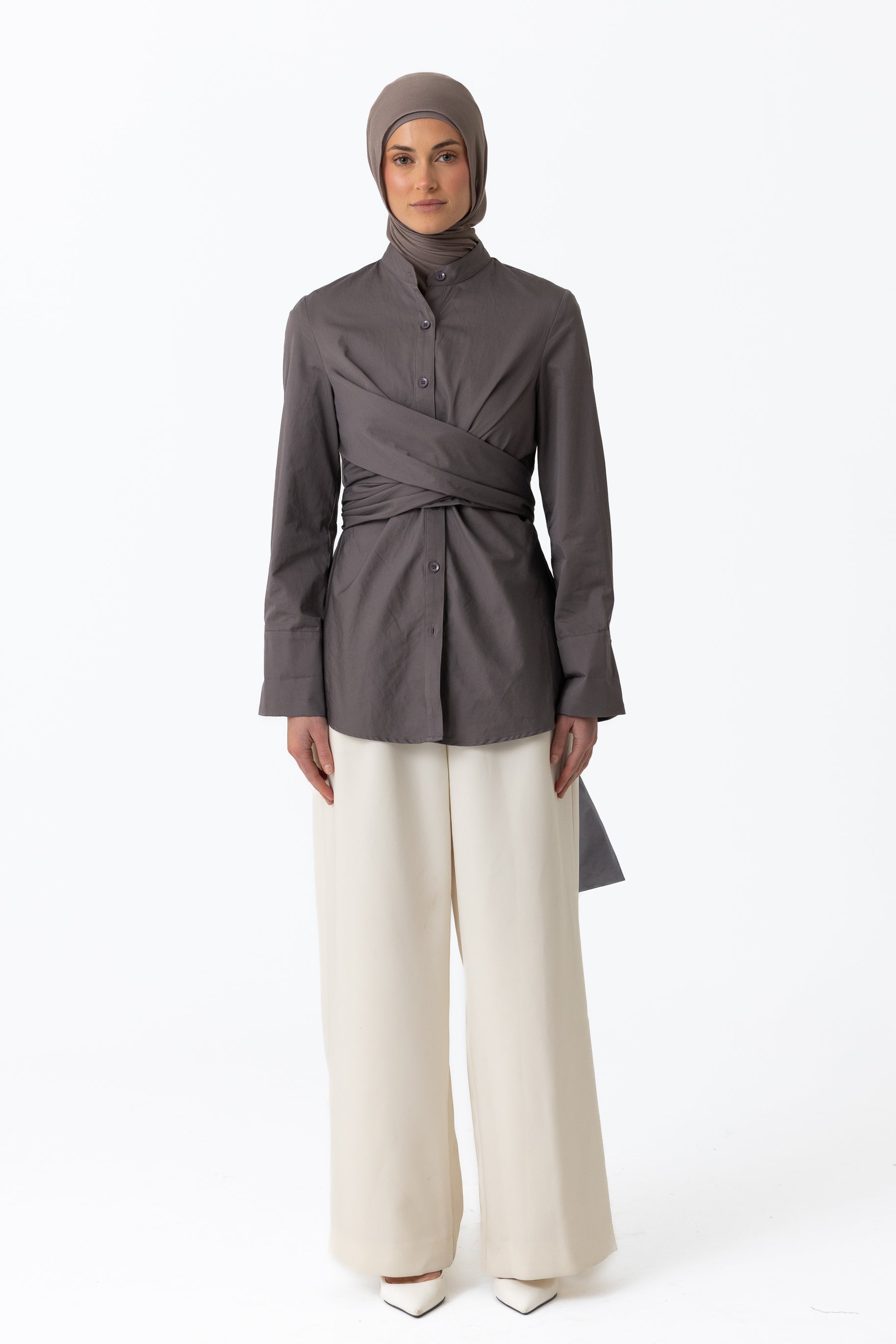 Crossover Cotton Shirt - Graphite