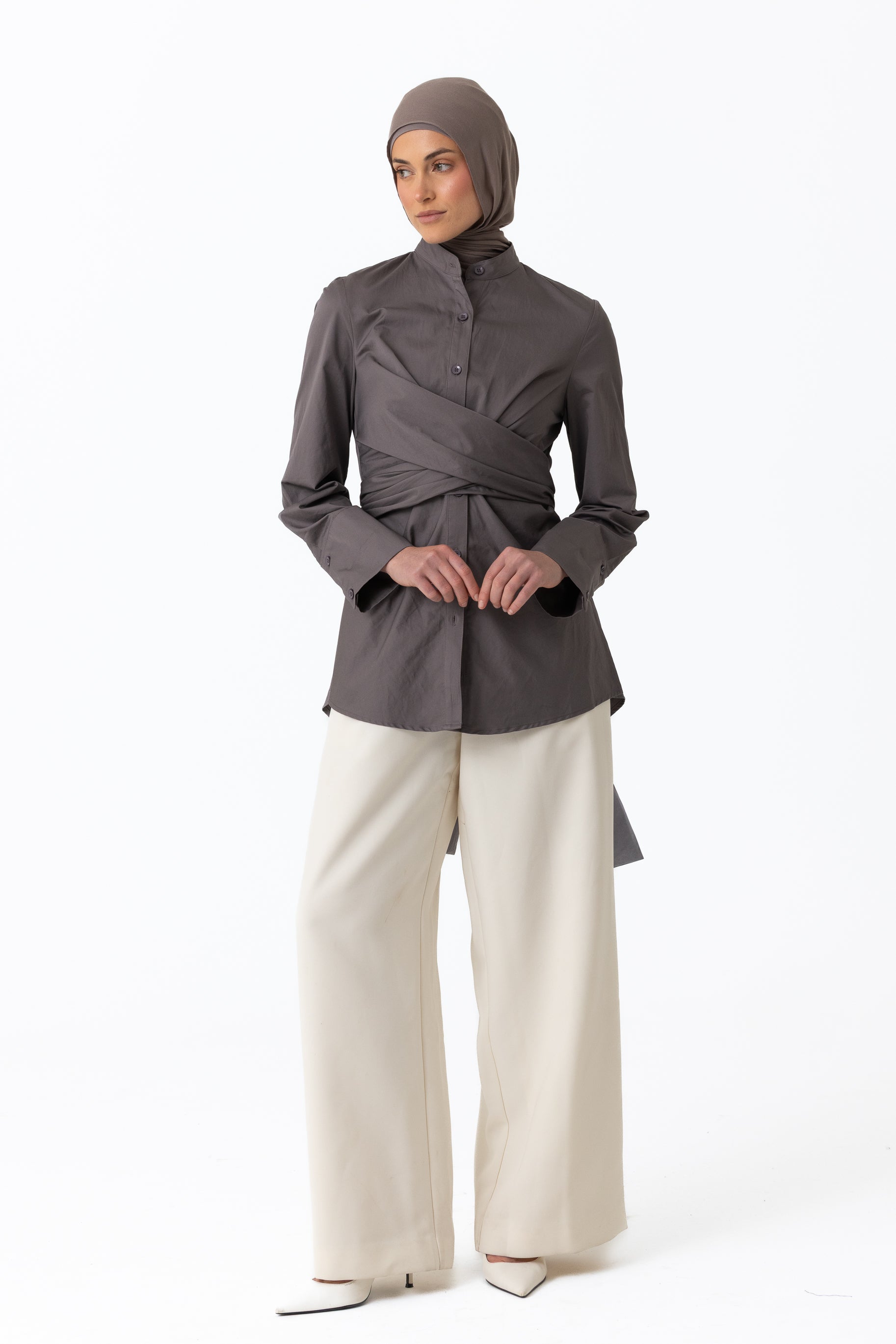 Crossover Cotton Shirt - Graphite