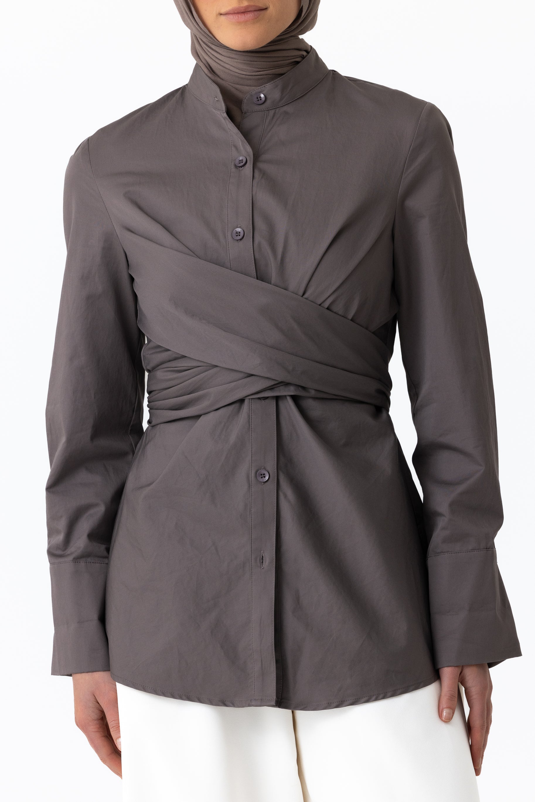 Crossover Cotton Shirt - Graphite