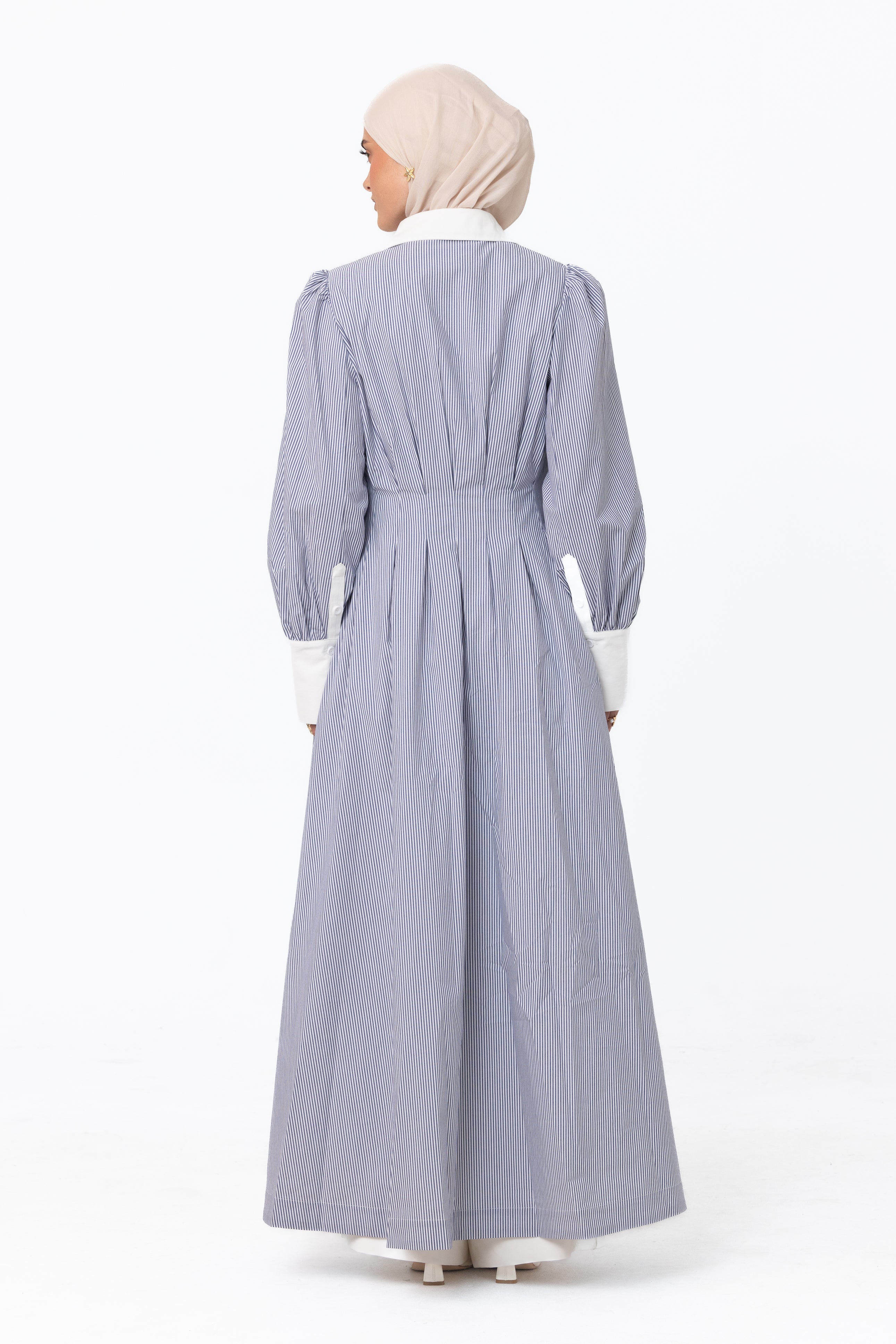 Stripe Button Up Dress - Ocean Blue