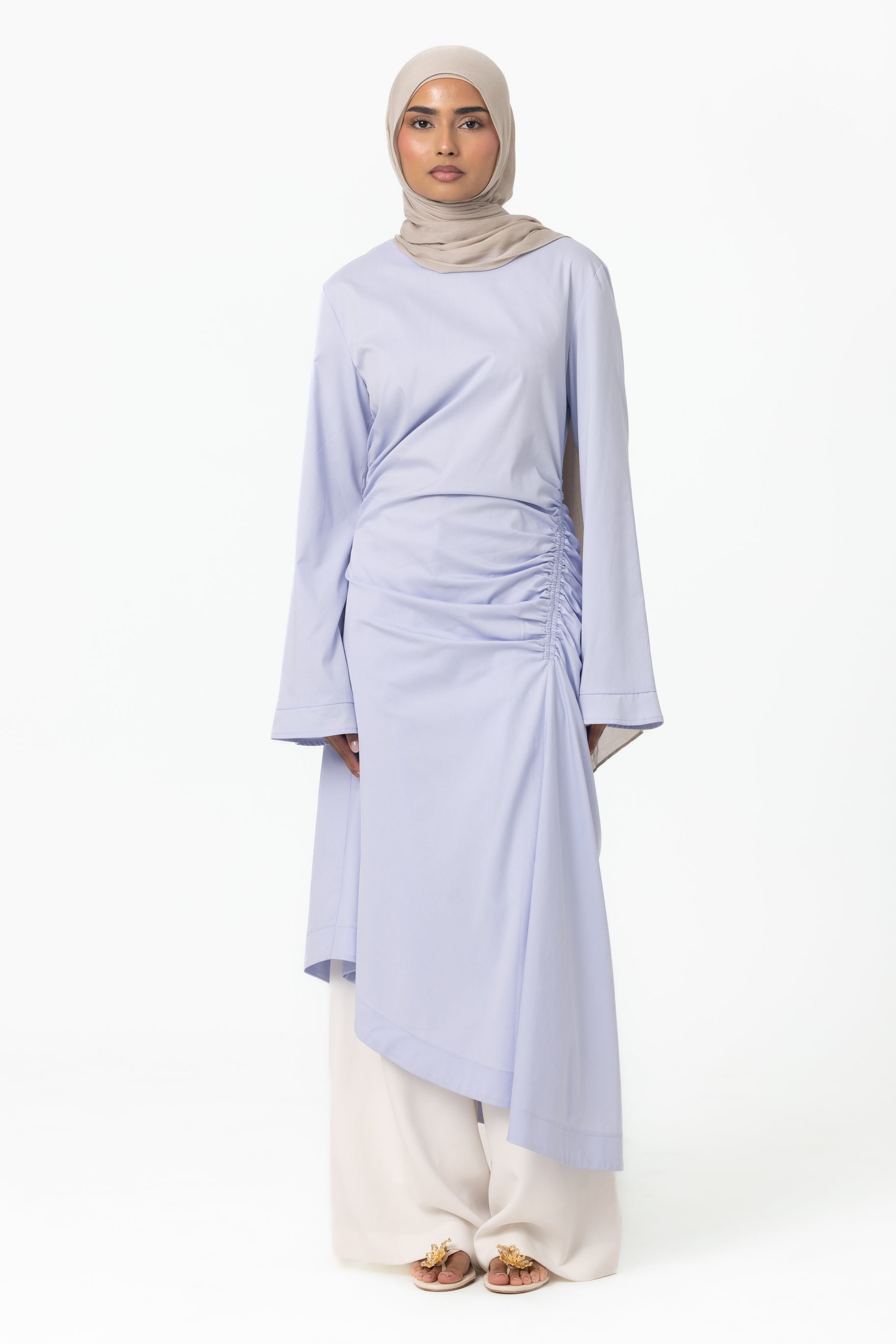 Ruched Asymmetric Tunic - Periwinkle