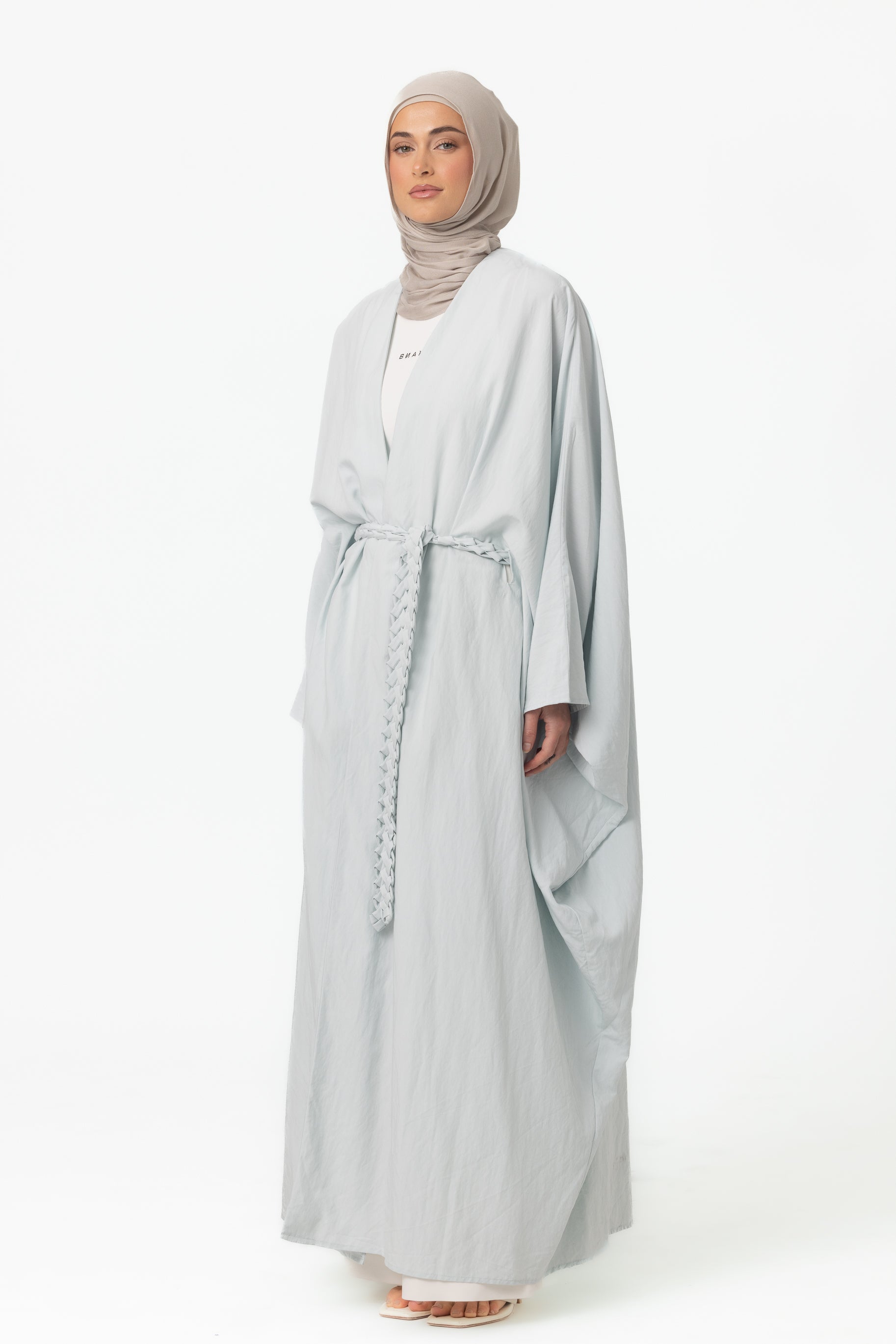 Noor Batwing Open Abaya - Ice Blue