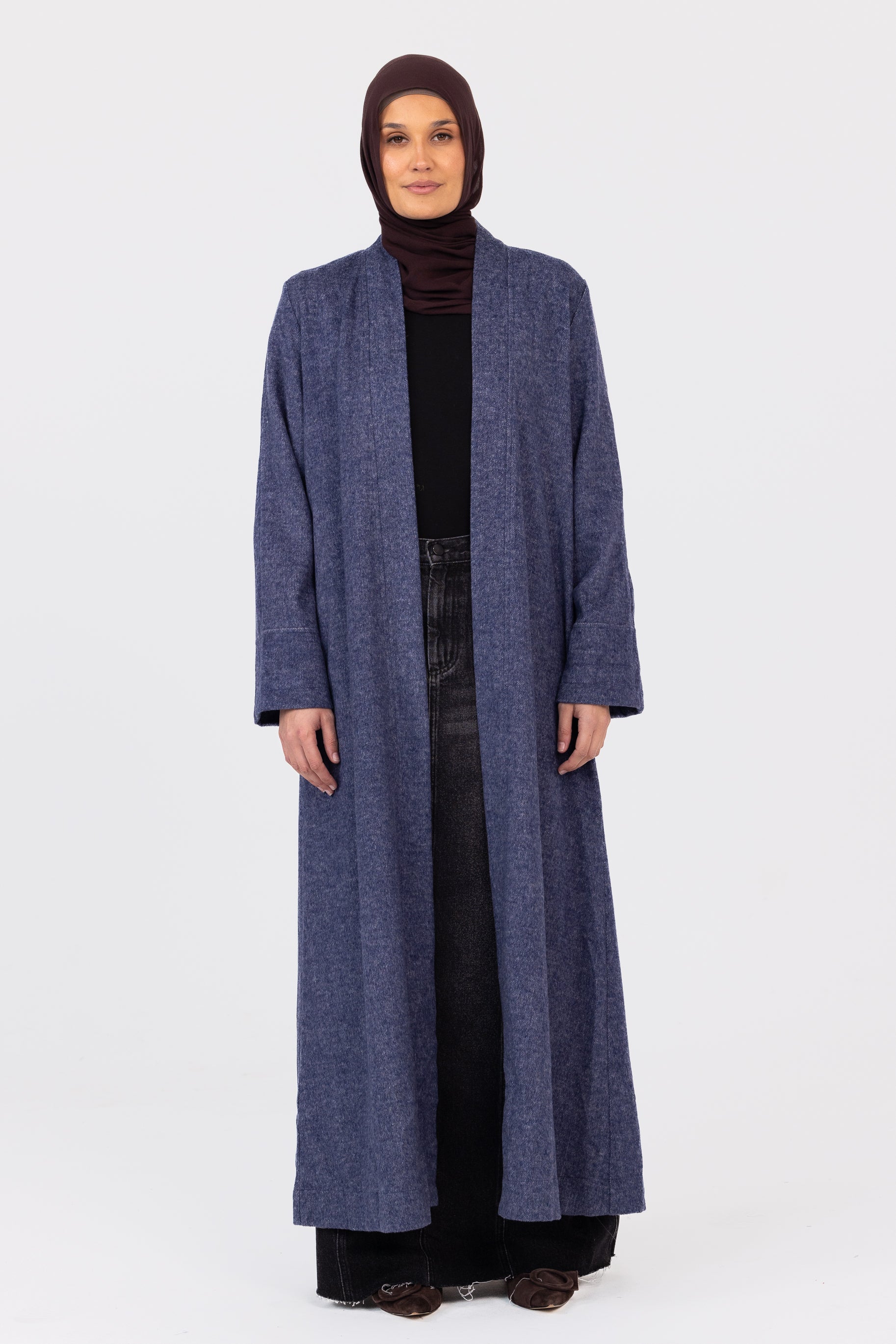 Willow Wool Open Abaya - Indigo