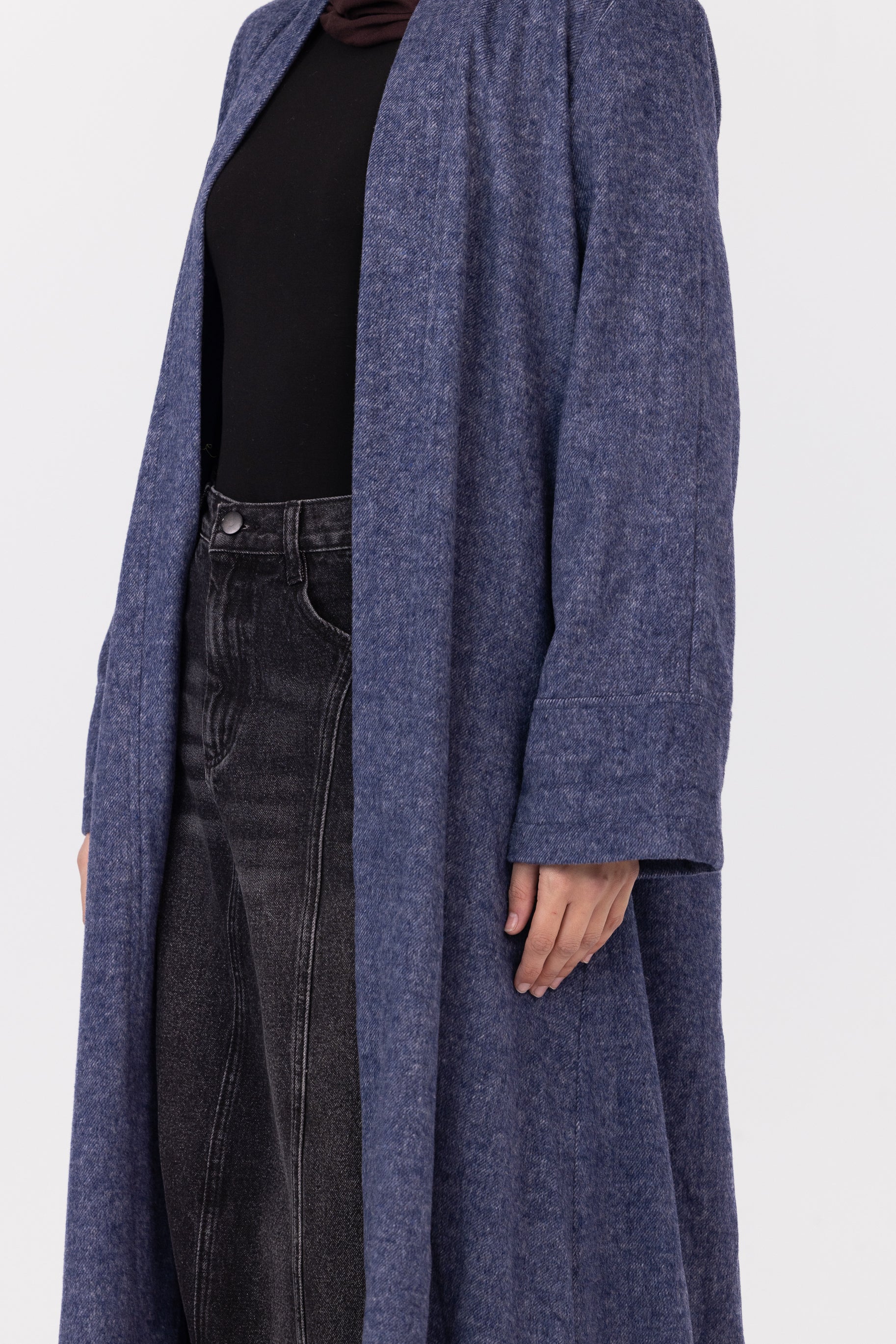 Willow Wool Open Abaya - Indigo