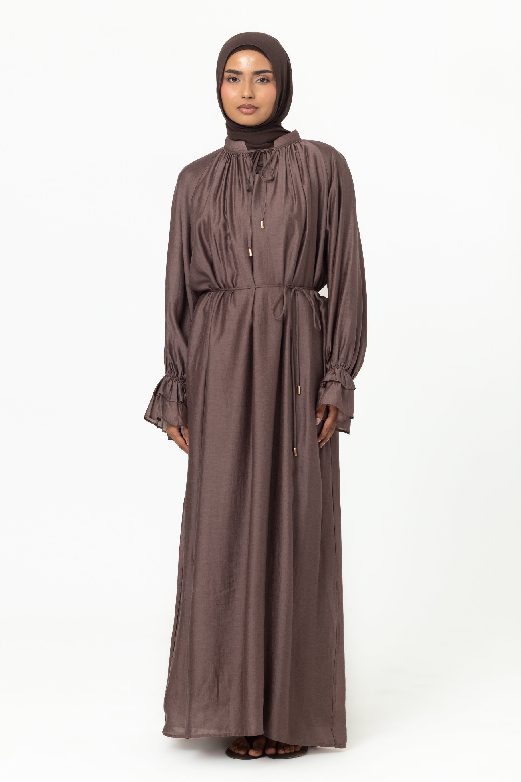 Zaria Chiffon Abaya - Chocolate Plum