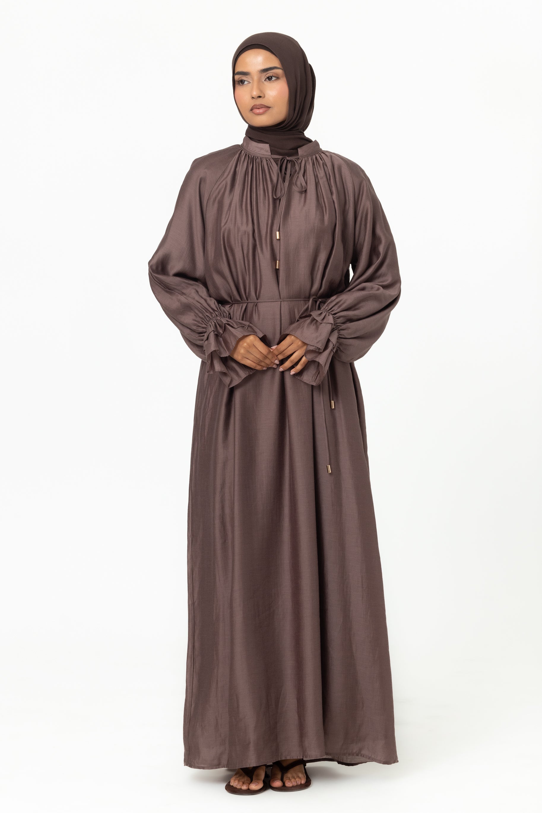 Zaria Chiffon Abaya - Chocolate Plum