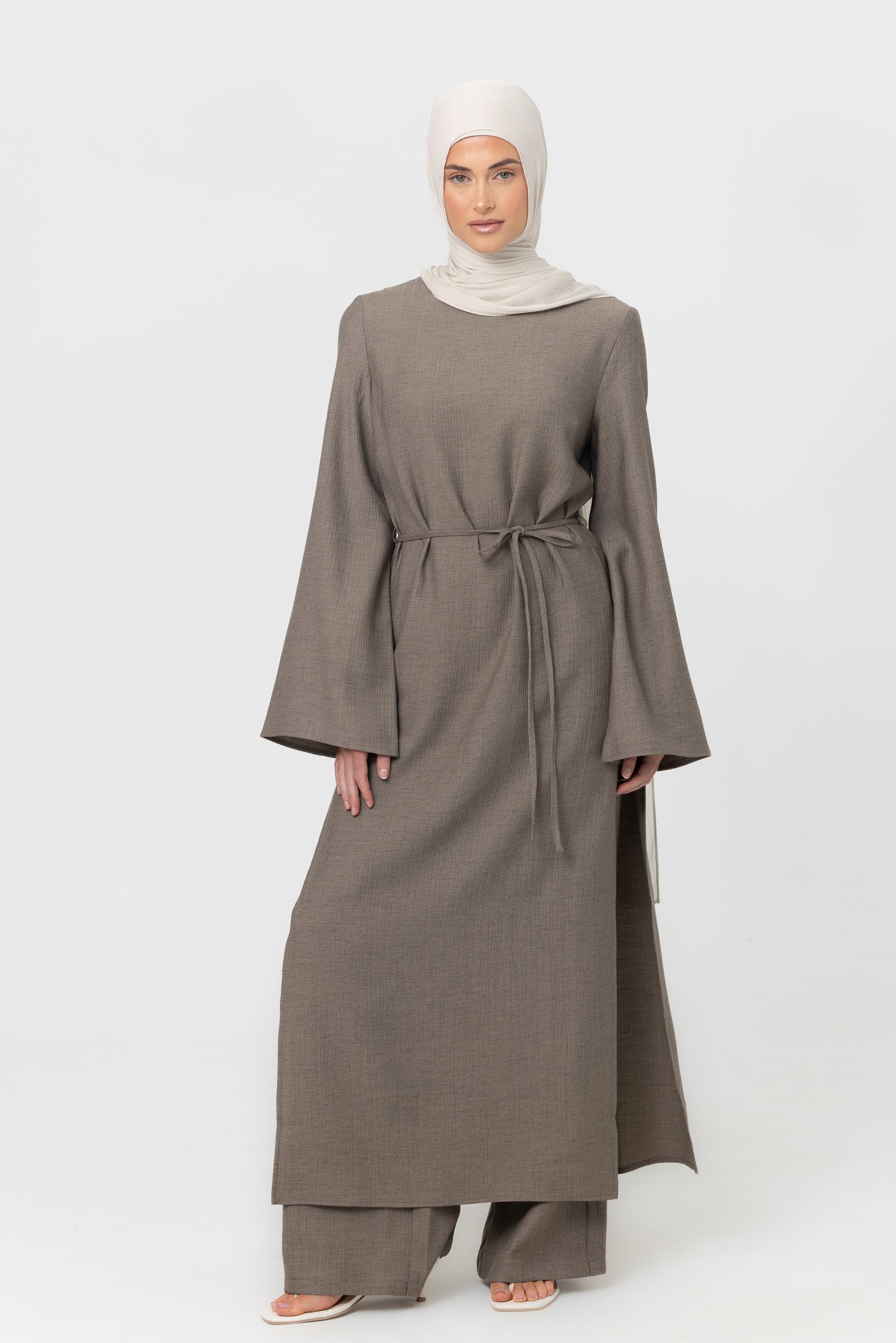 Yara Crinkle Split Tunic - Truffle