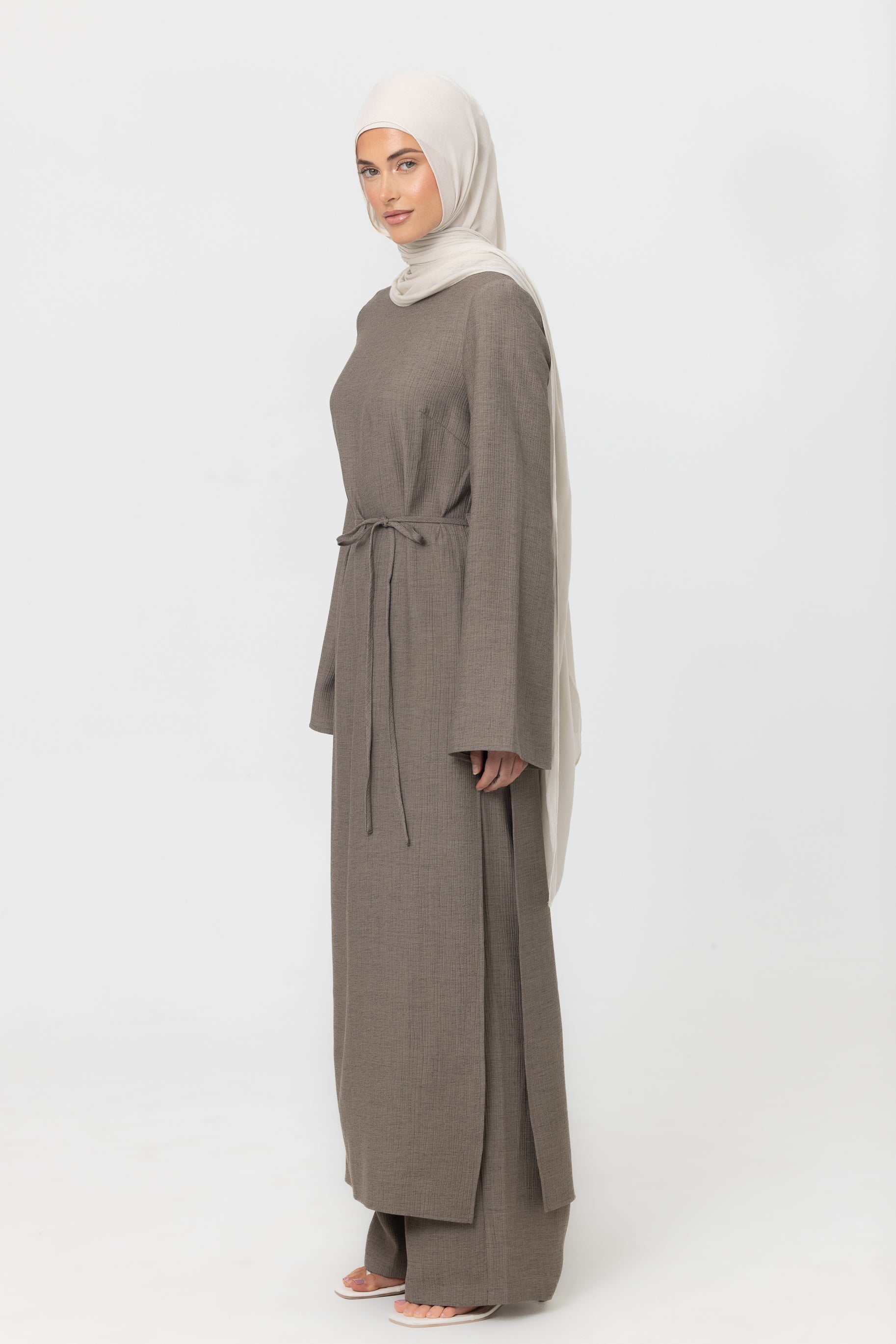 Yara Crinkle Split Tunic - Truffle