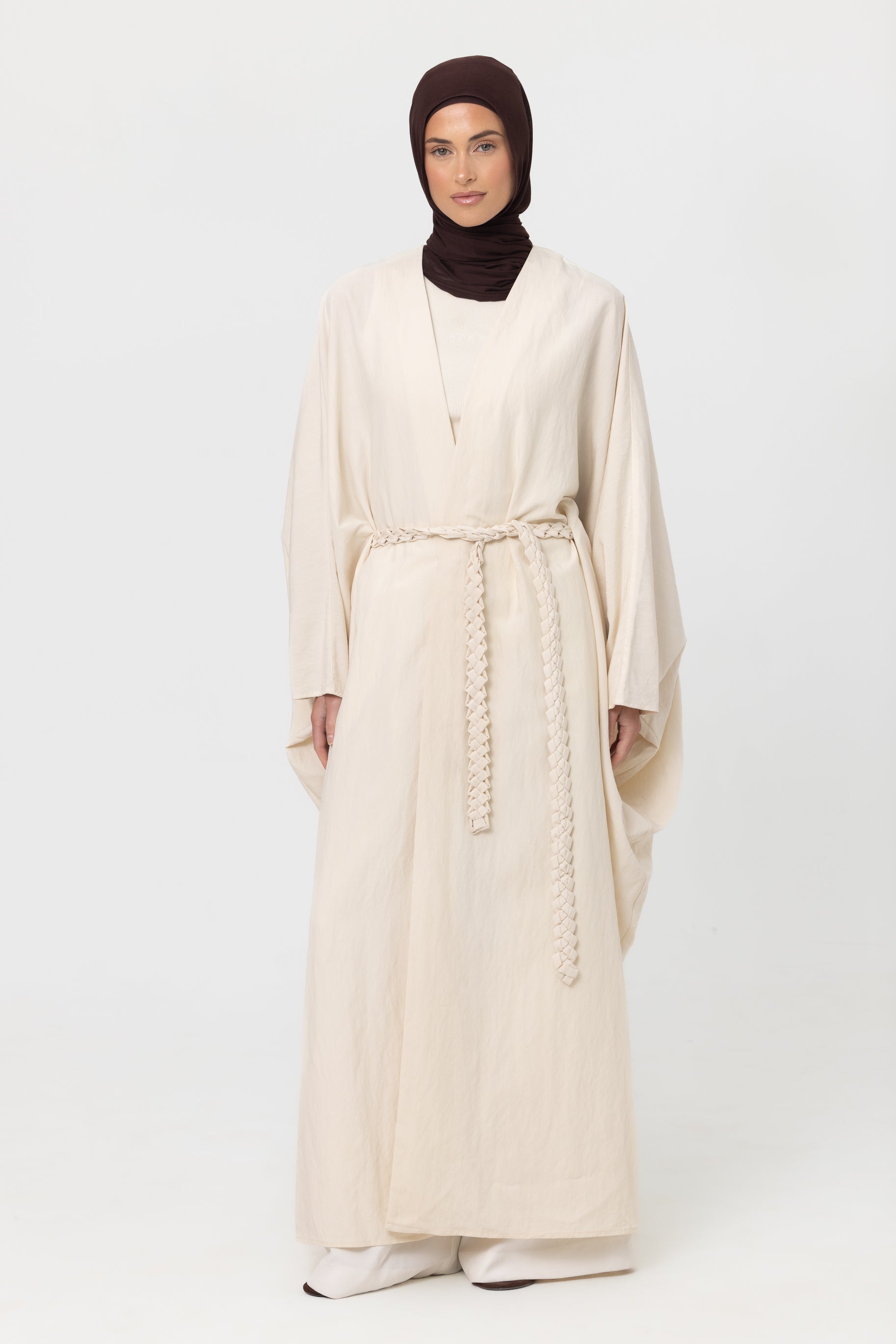 Noor Batwing Open Abaya - Pearl