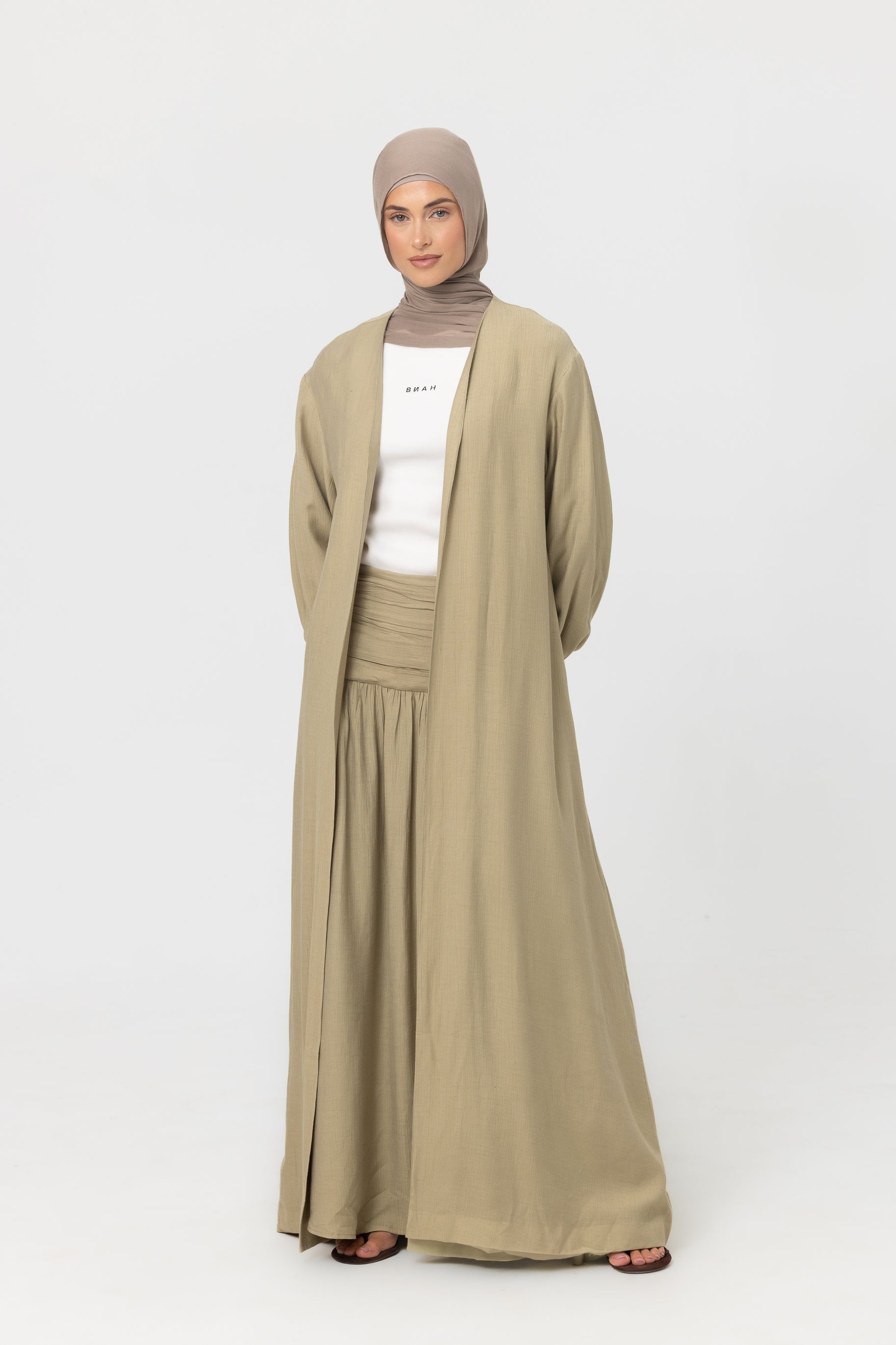 Noelle Ruched Open Abaya - Moss
