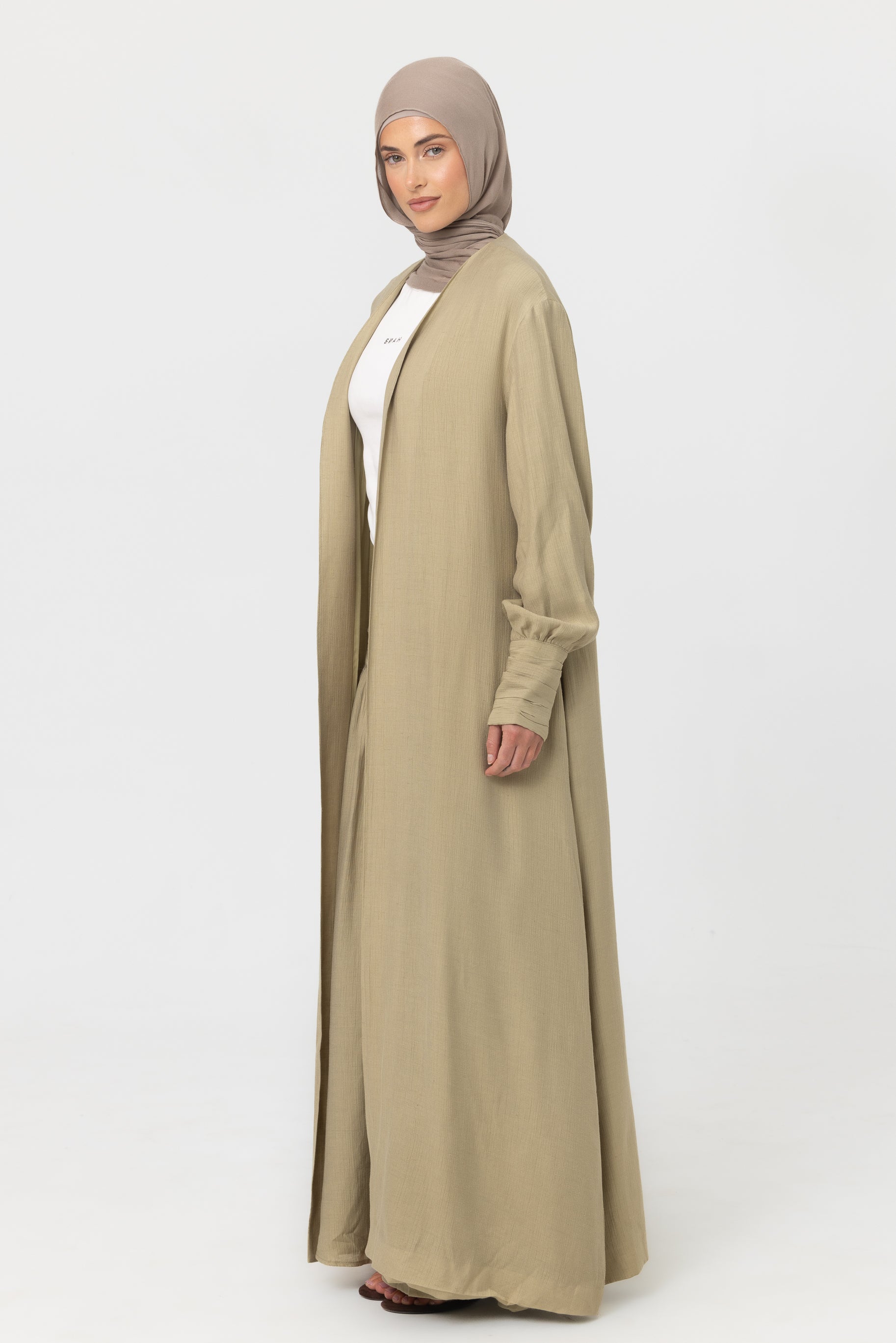 Noelle Ruched Open Abaya - Moss