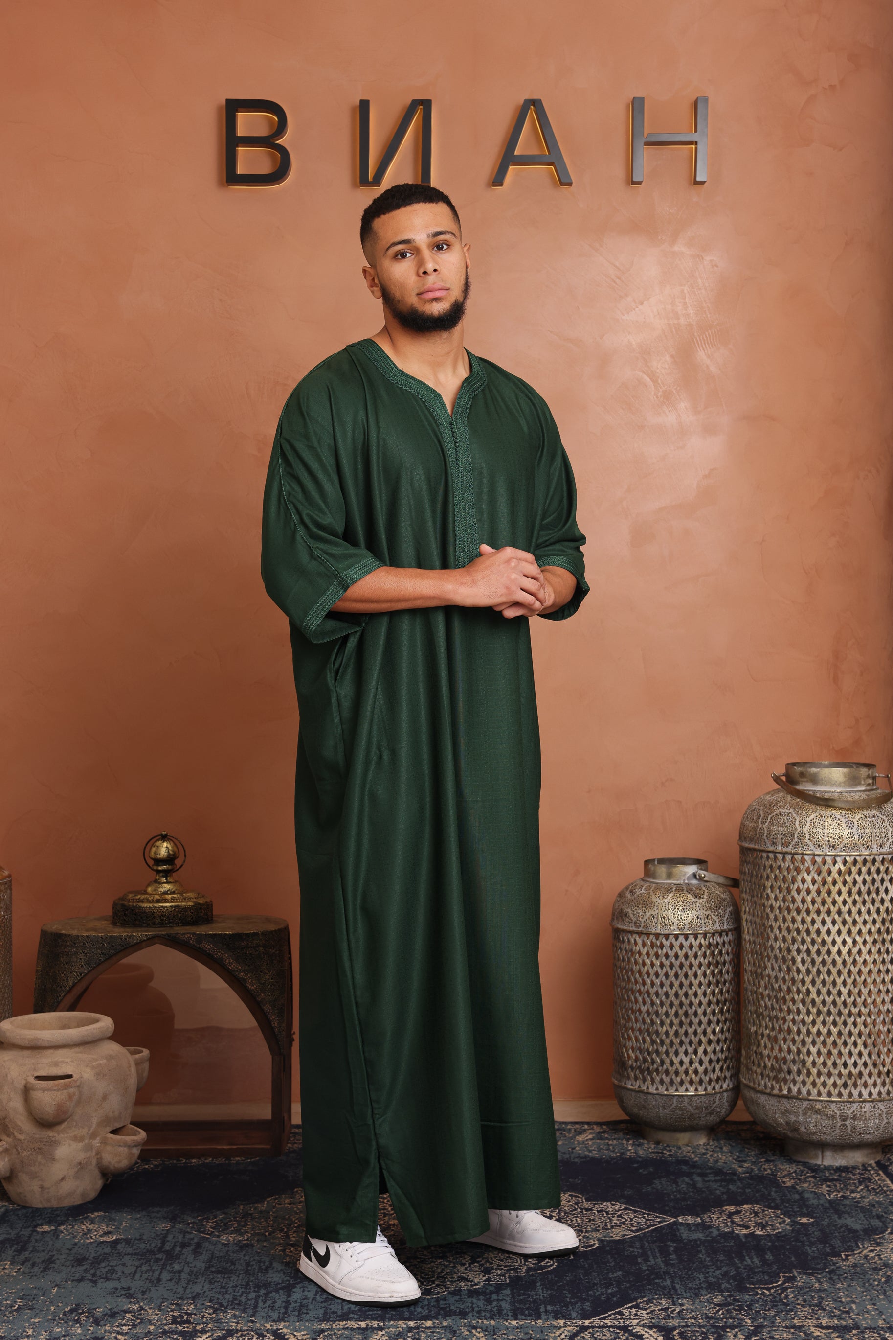 Linen Moroccan Thobe- Emerald