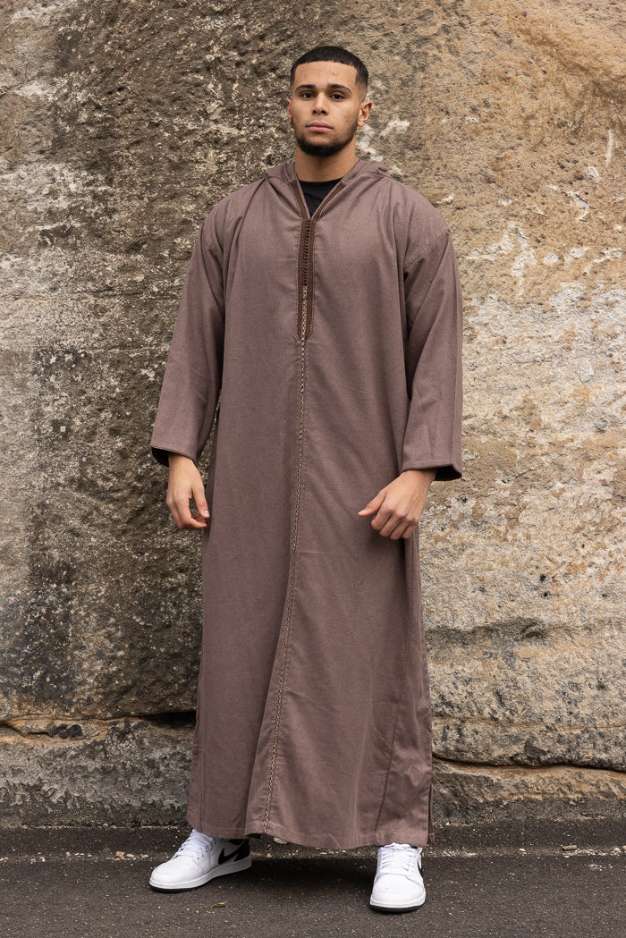 Moroccan Long Sleeve Winter Thobe - Chocolate