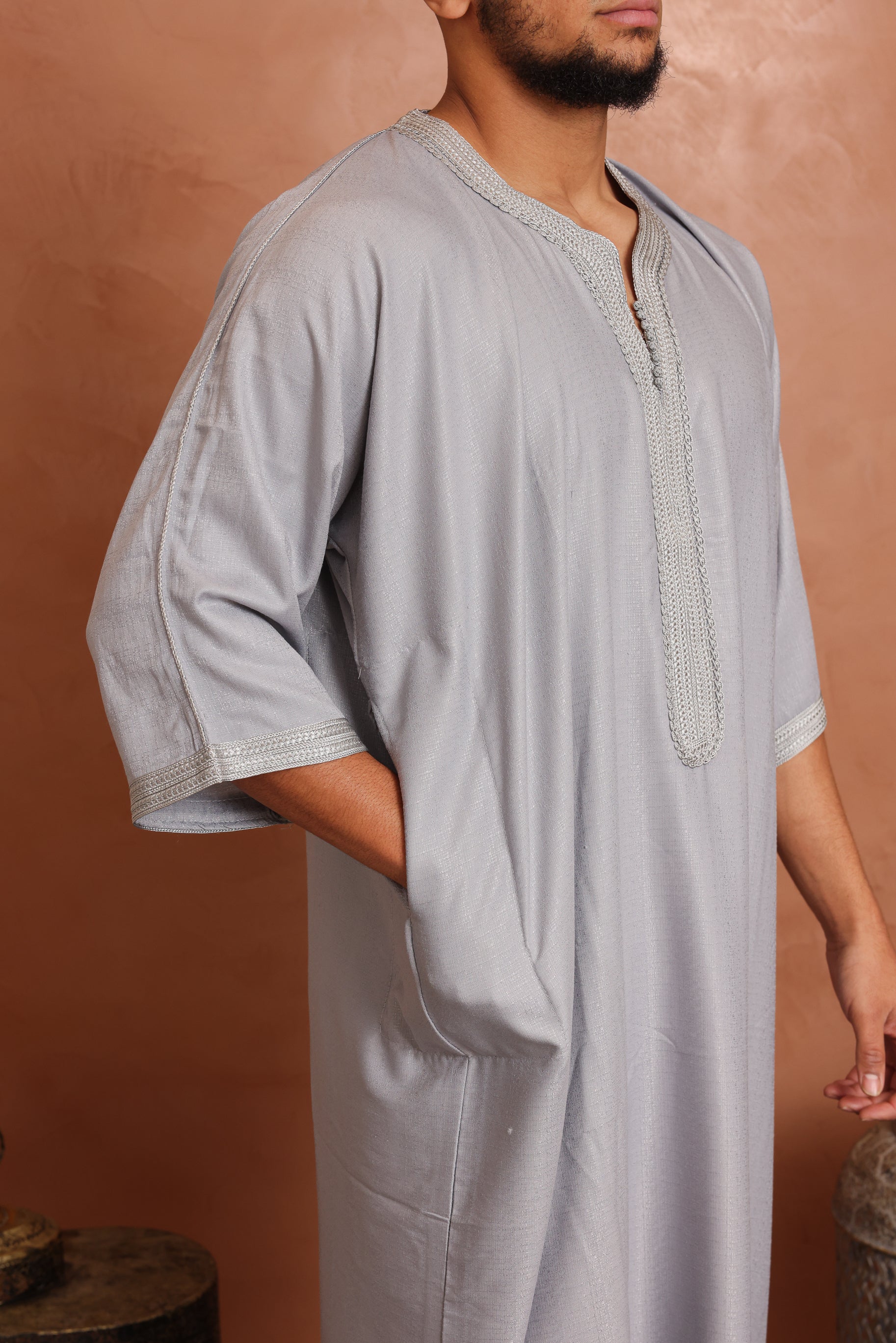 Linen Moroccan Thobe - Grey