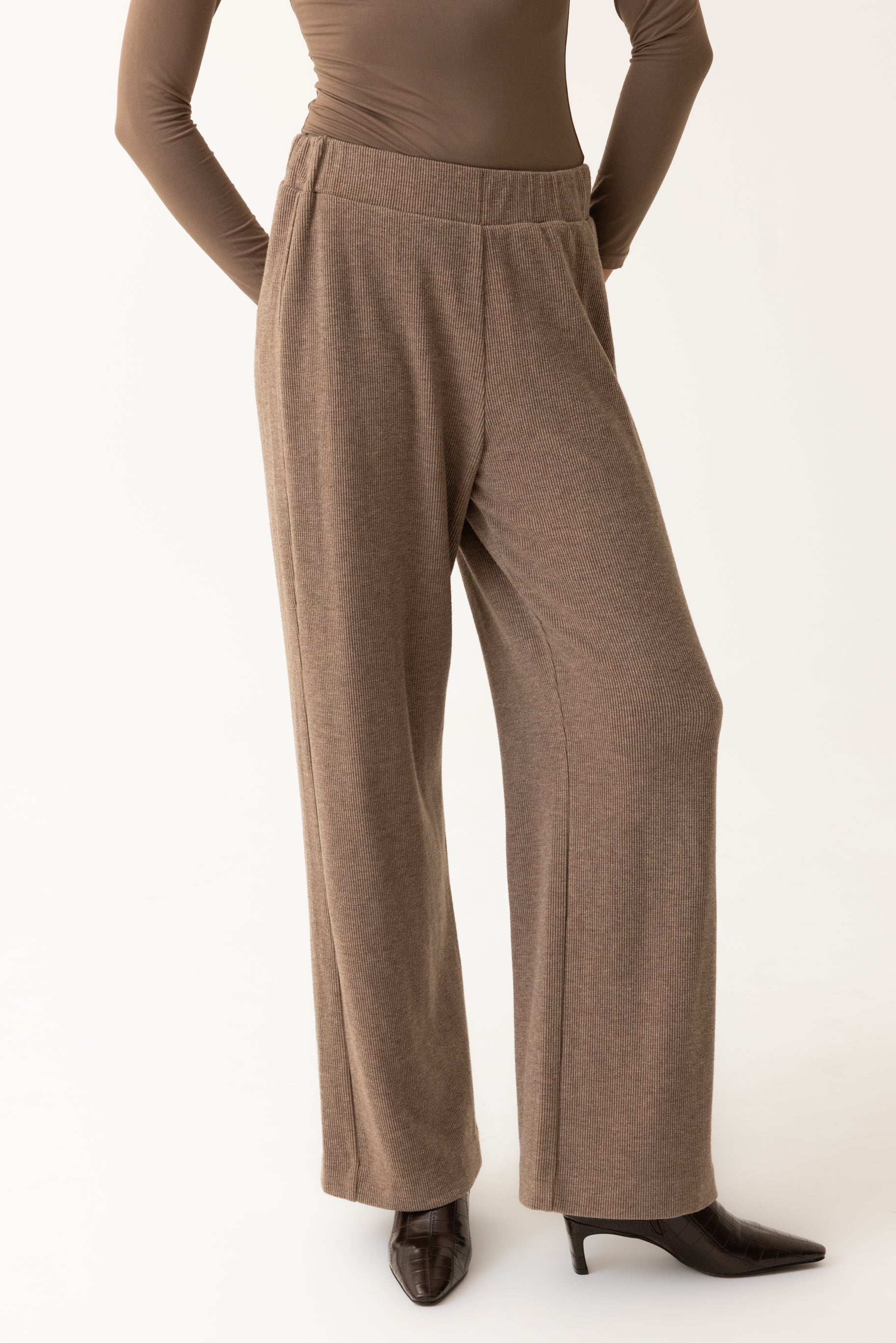 Rib Knit Pants - Taupe