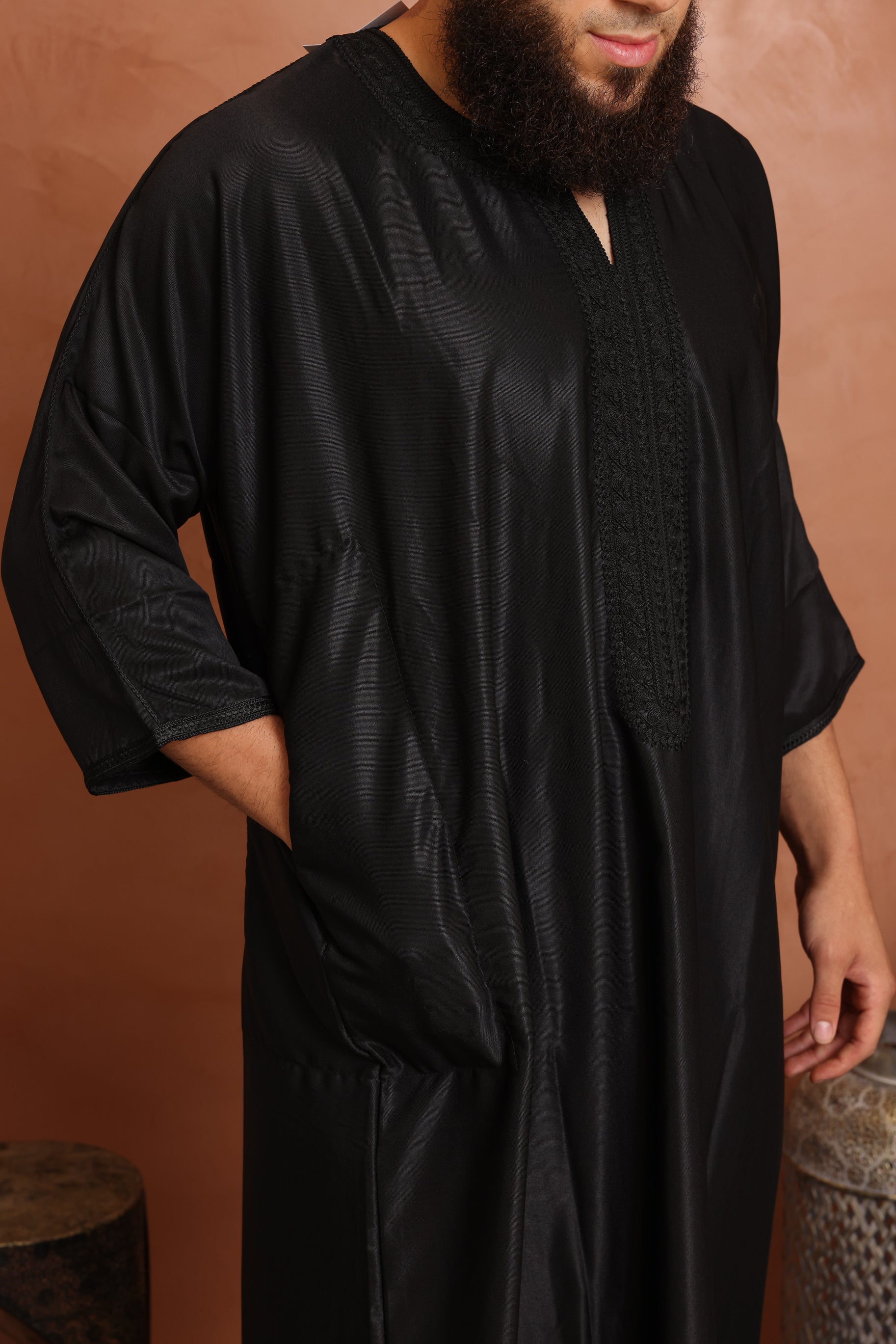 Gabardine Moroccan Thobe - 13 Black