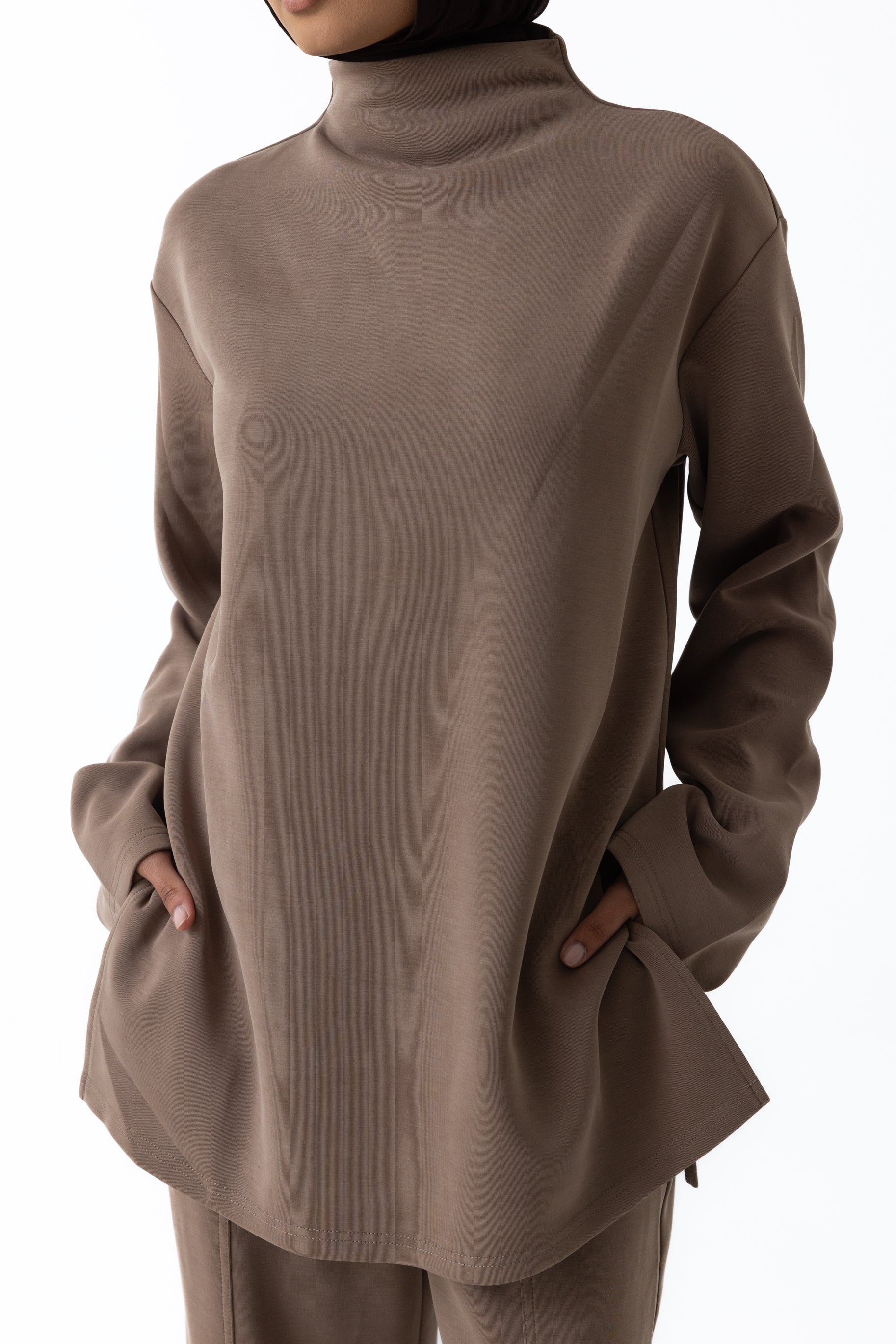 Comfort High Neck Top - Taupe