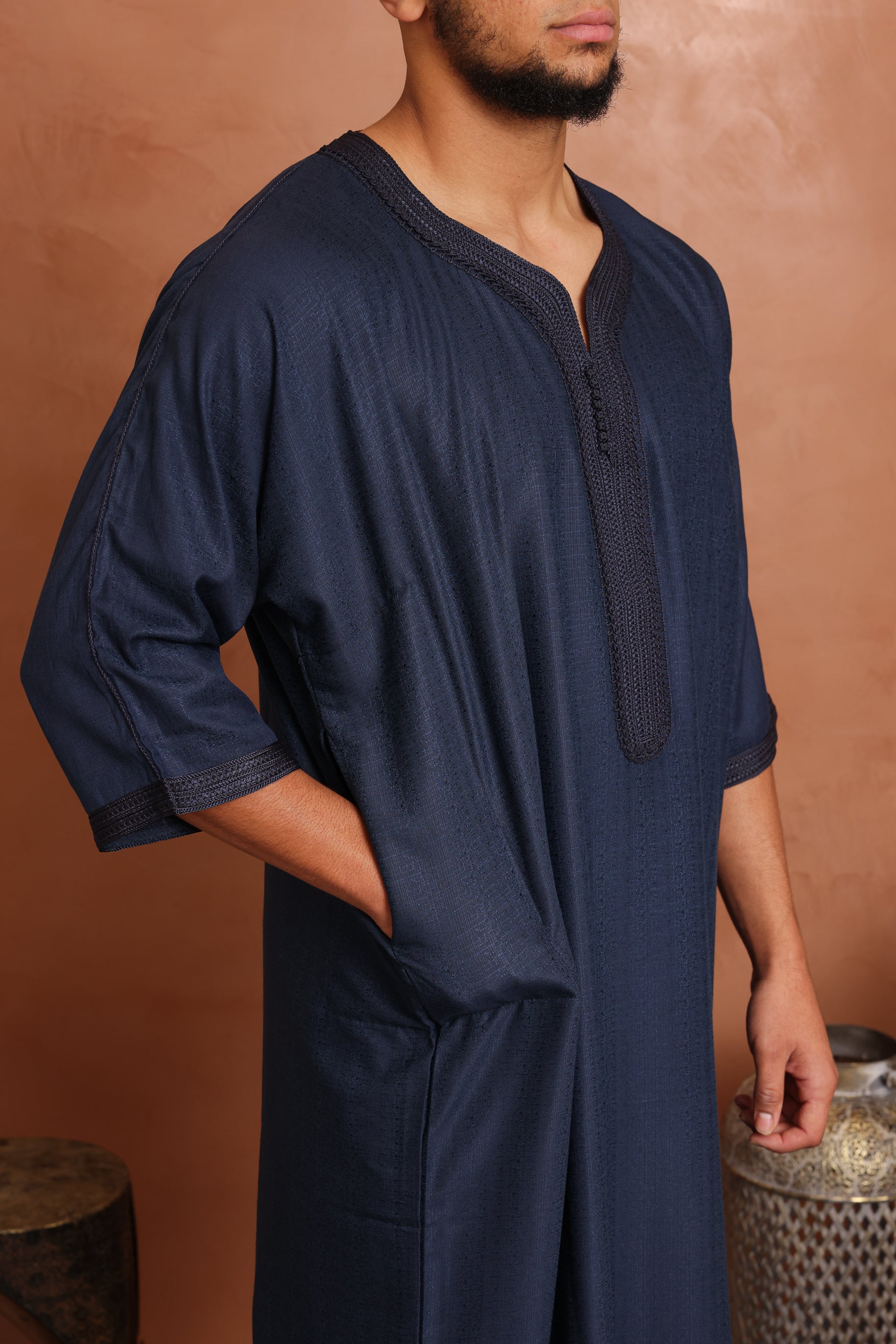 Linen Moroccan Thobe - Navy