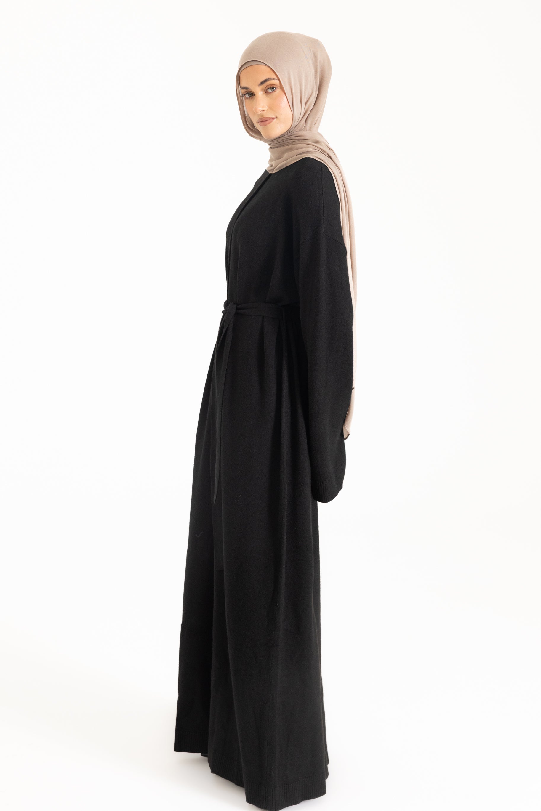 Mock Neck Knit Abaya - Black