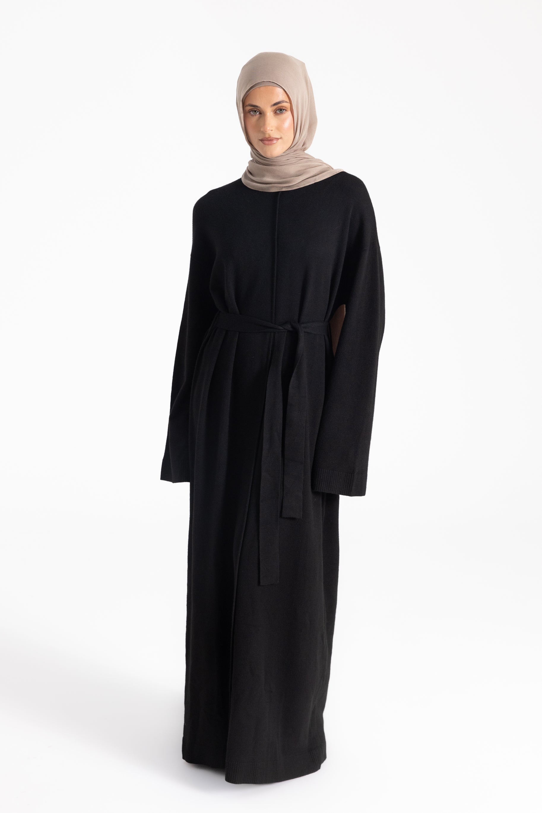 Mock Neck Knit Abaya - Black