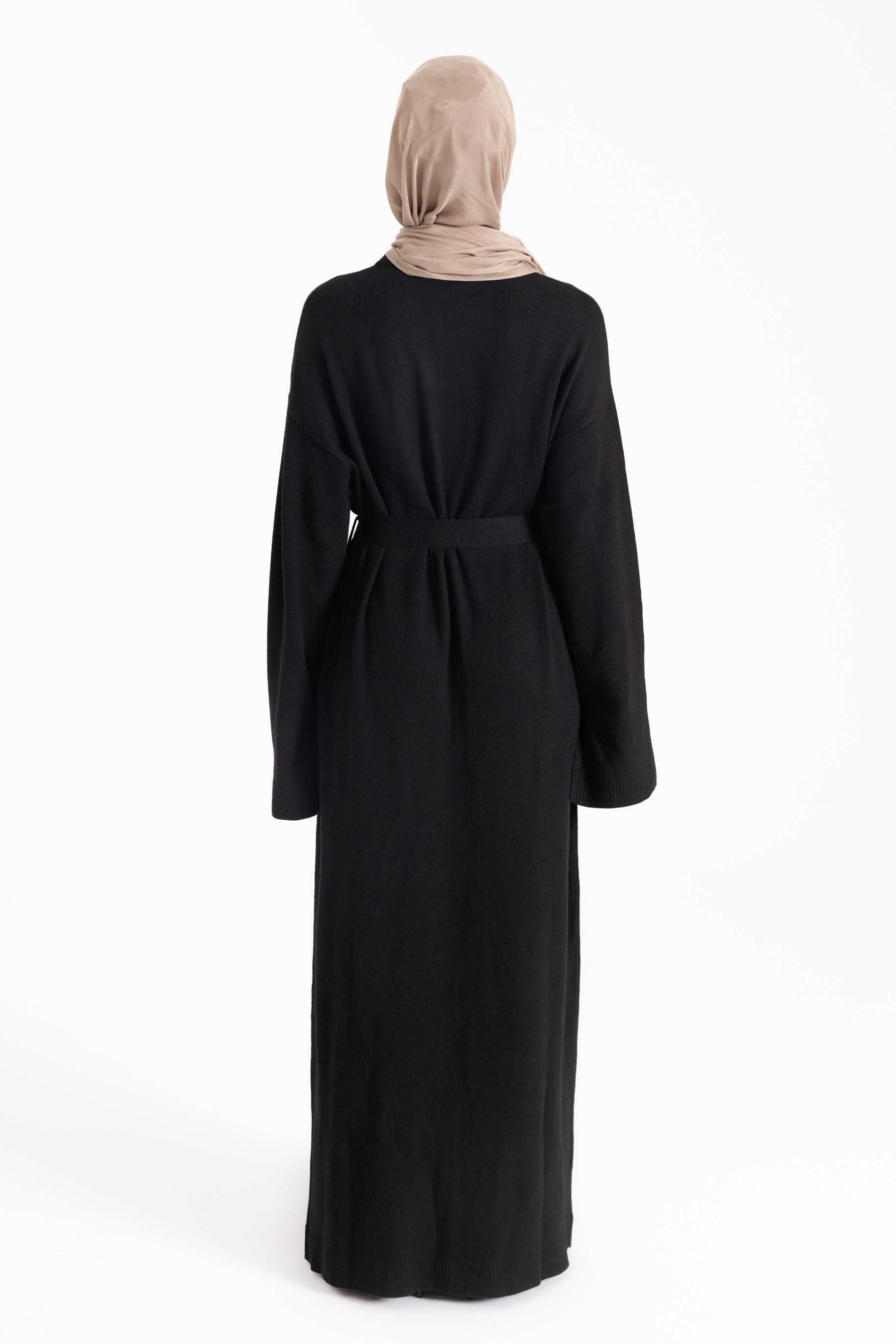 Mock Neck Knit Abaya - Black