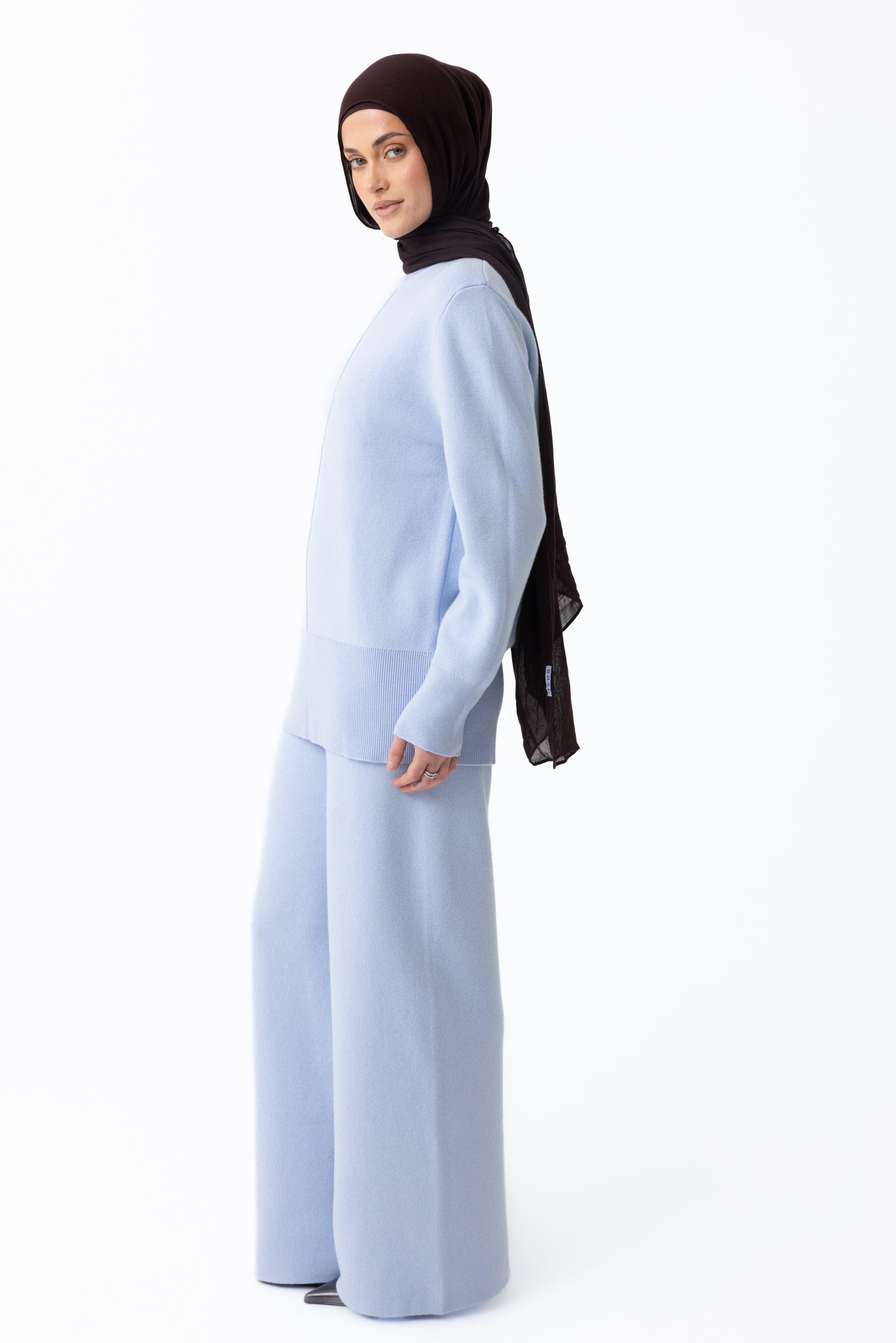 Renee Knit Wide Leg Pants - Frost Blue