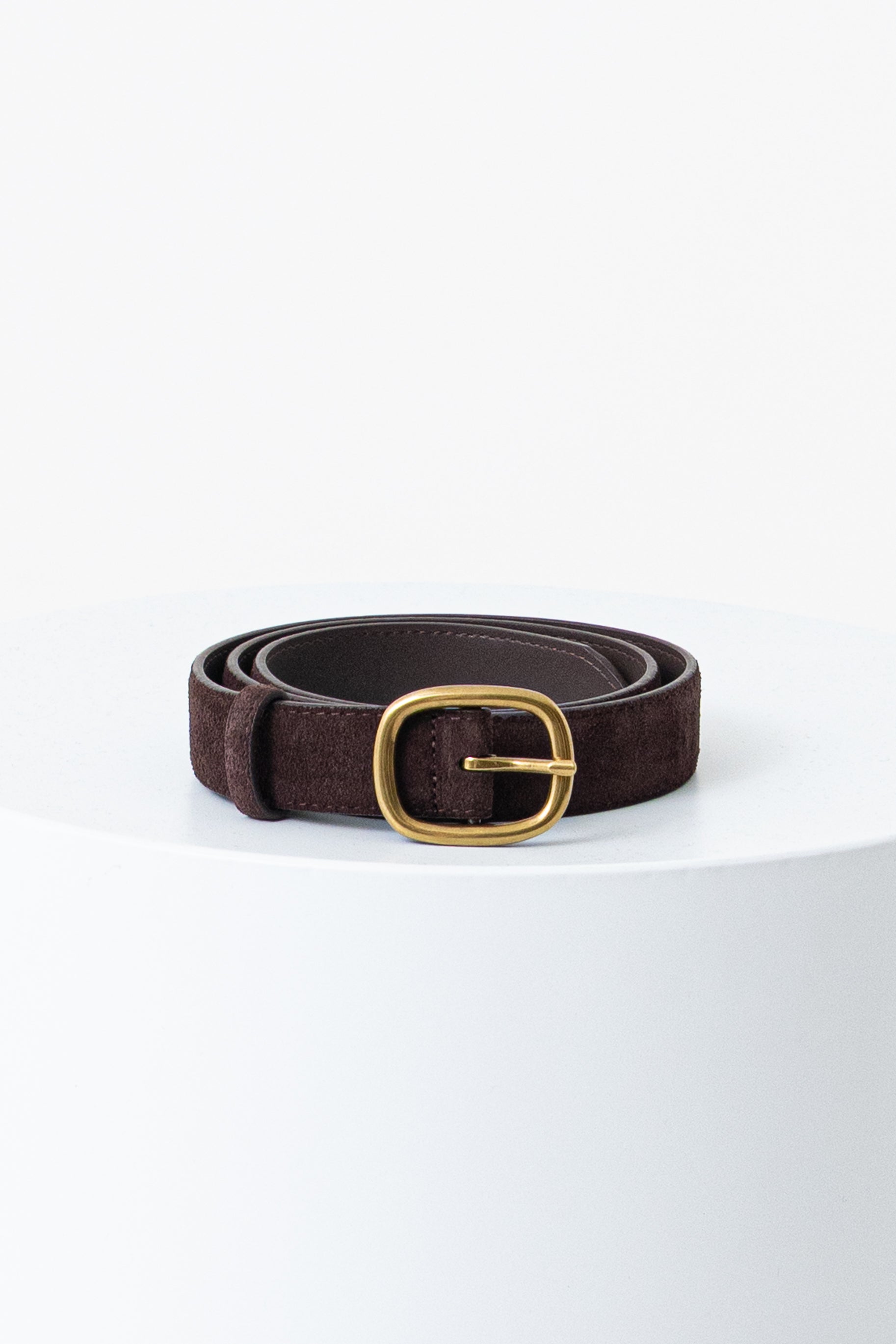 Suede Thin Buckle Belt - Chocolate