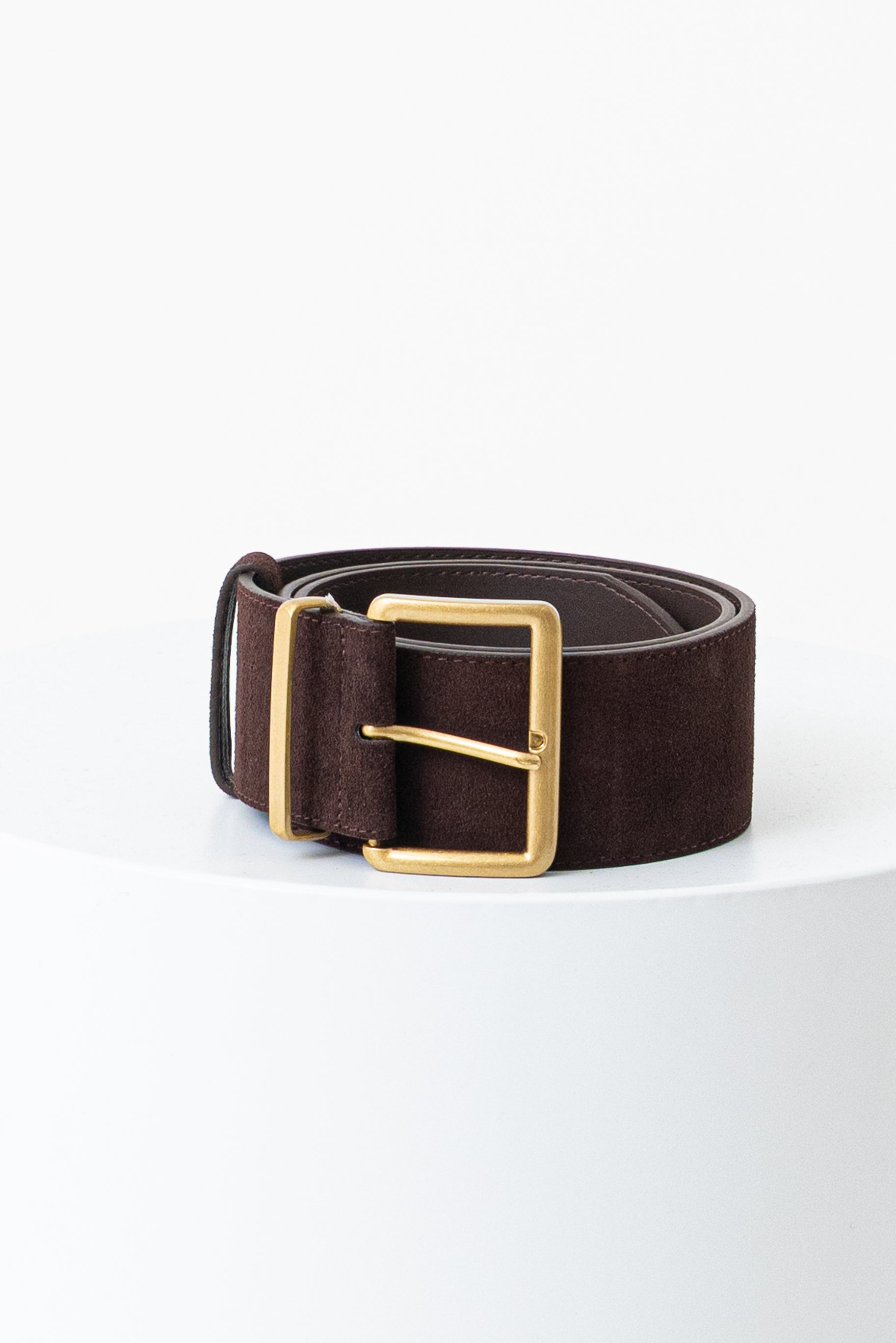 Suede Wide Buckle Belt - Chocolate