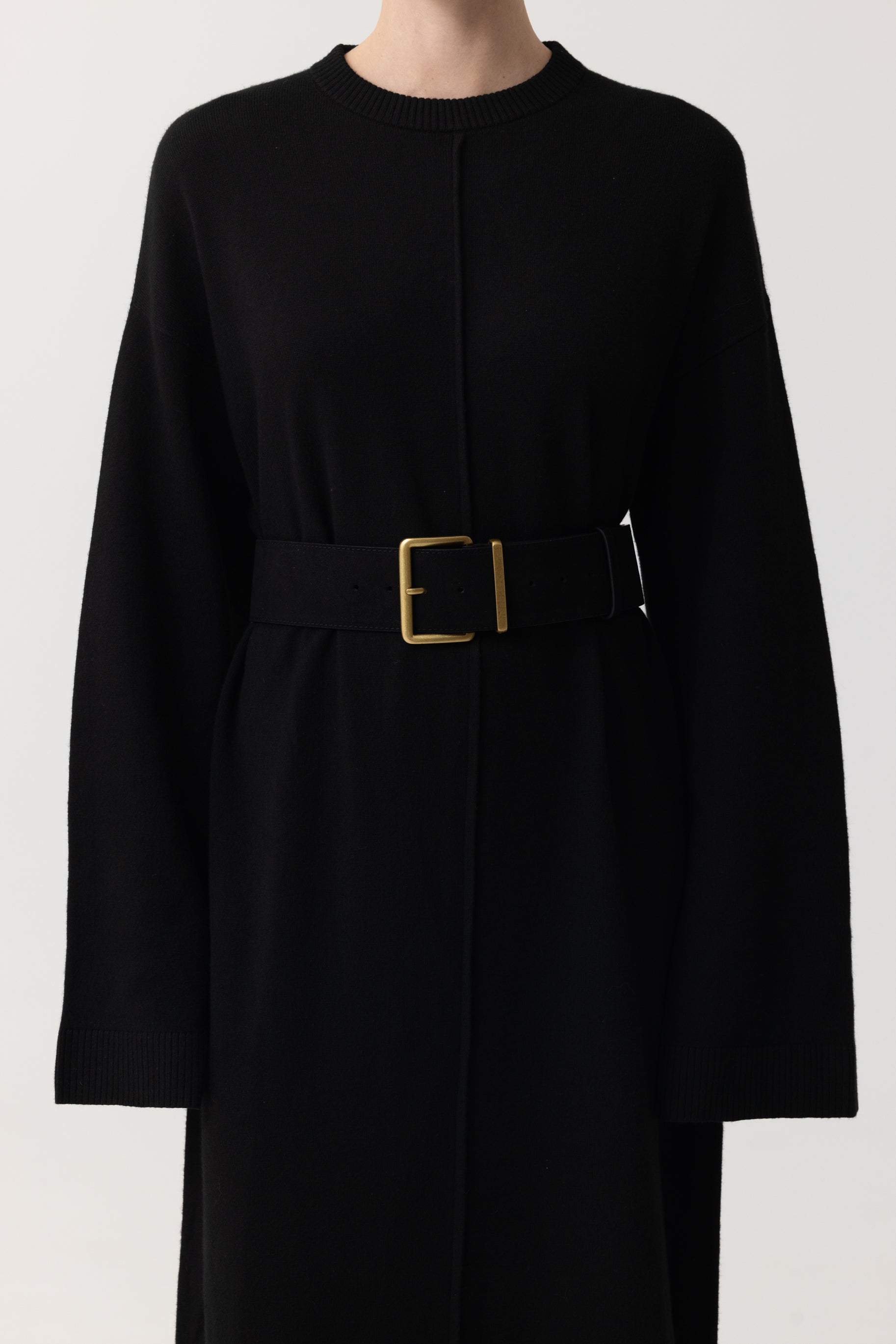 Suede Wide Buckle Belt - Black