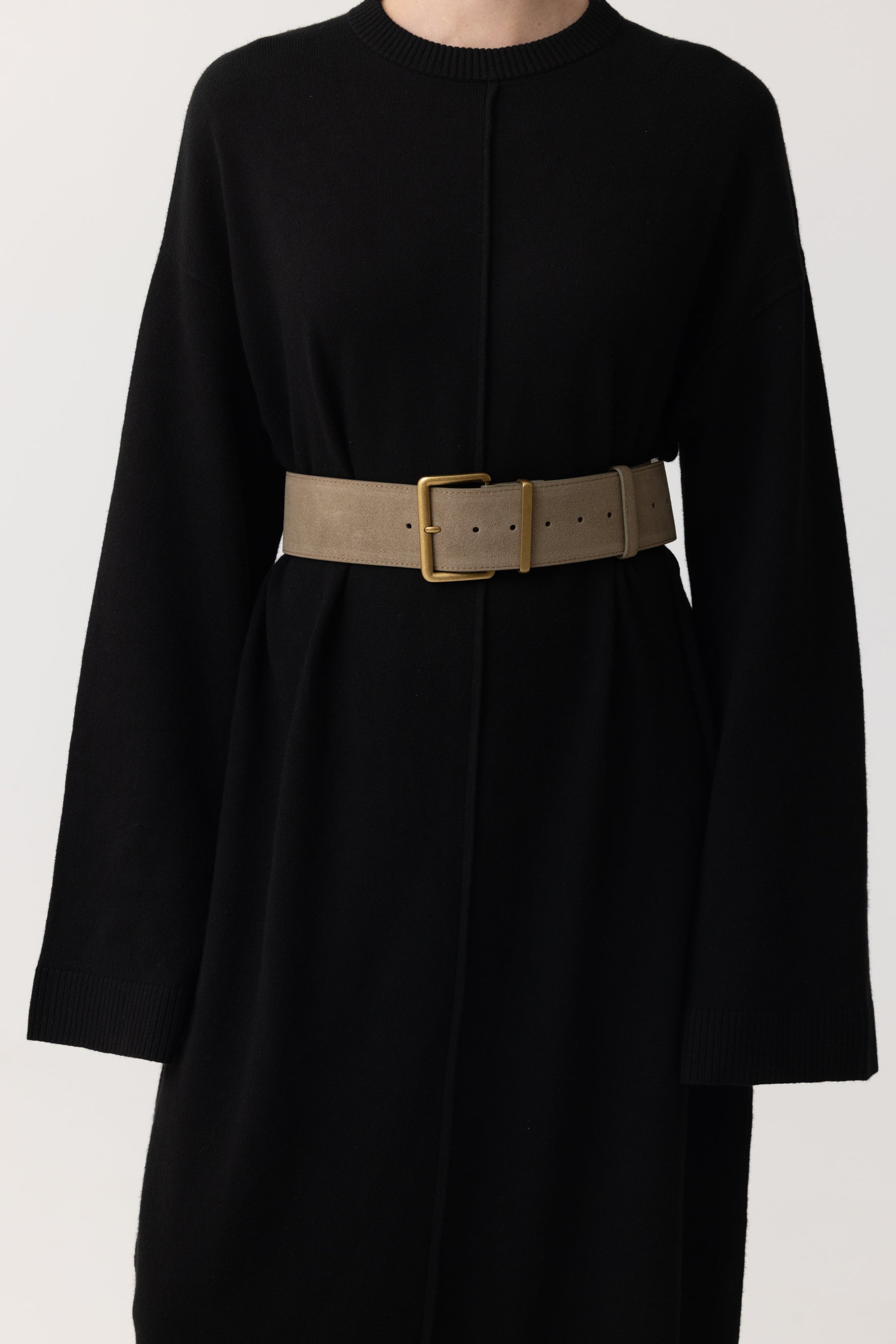Suede Wide Buckle Belt - Taupe