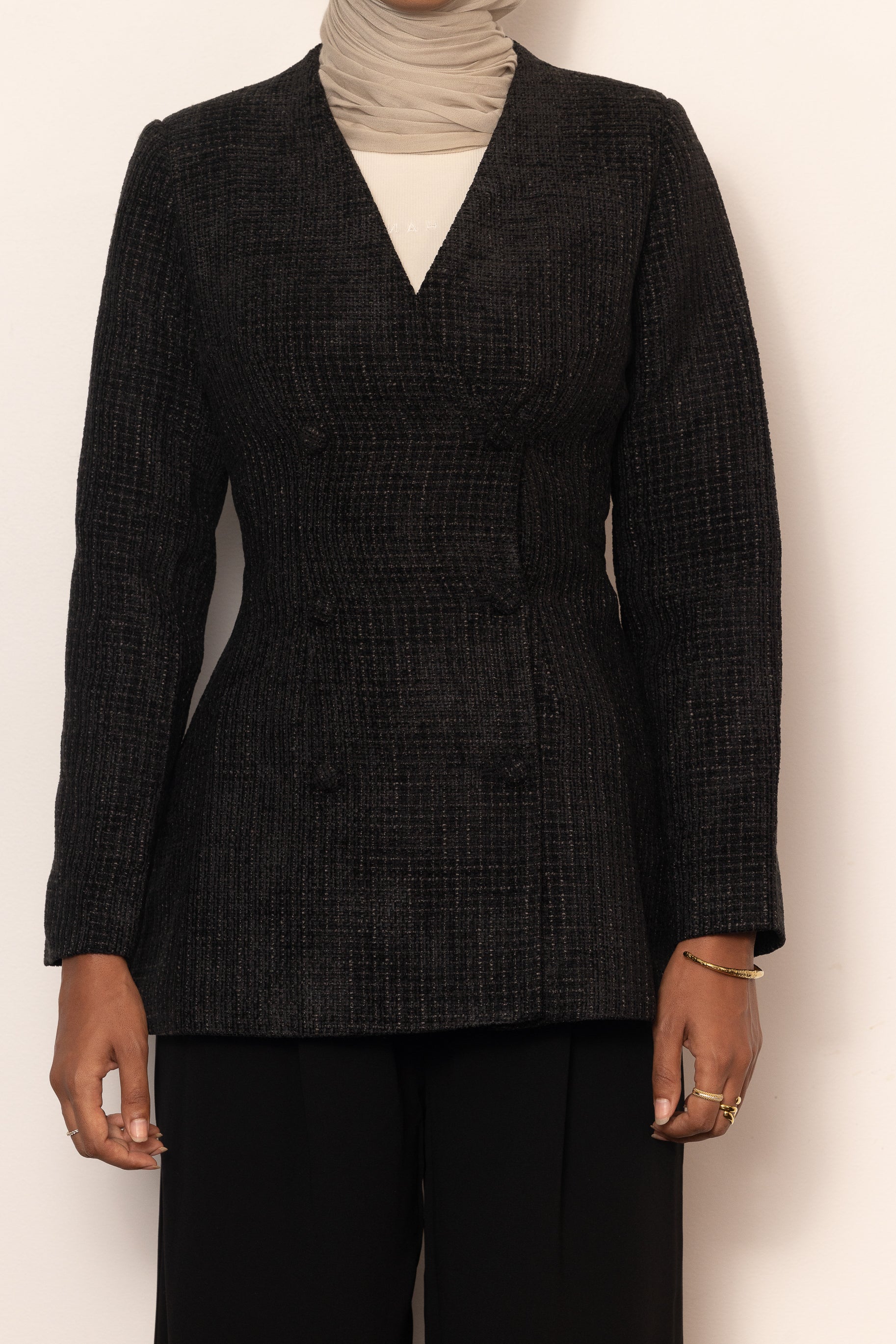 Naomi Tweed Blazer - Black