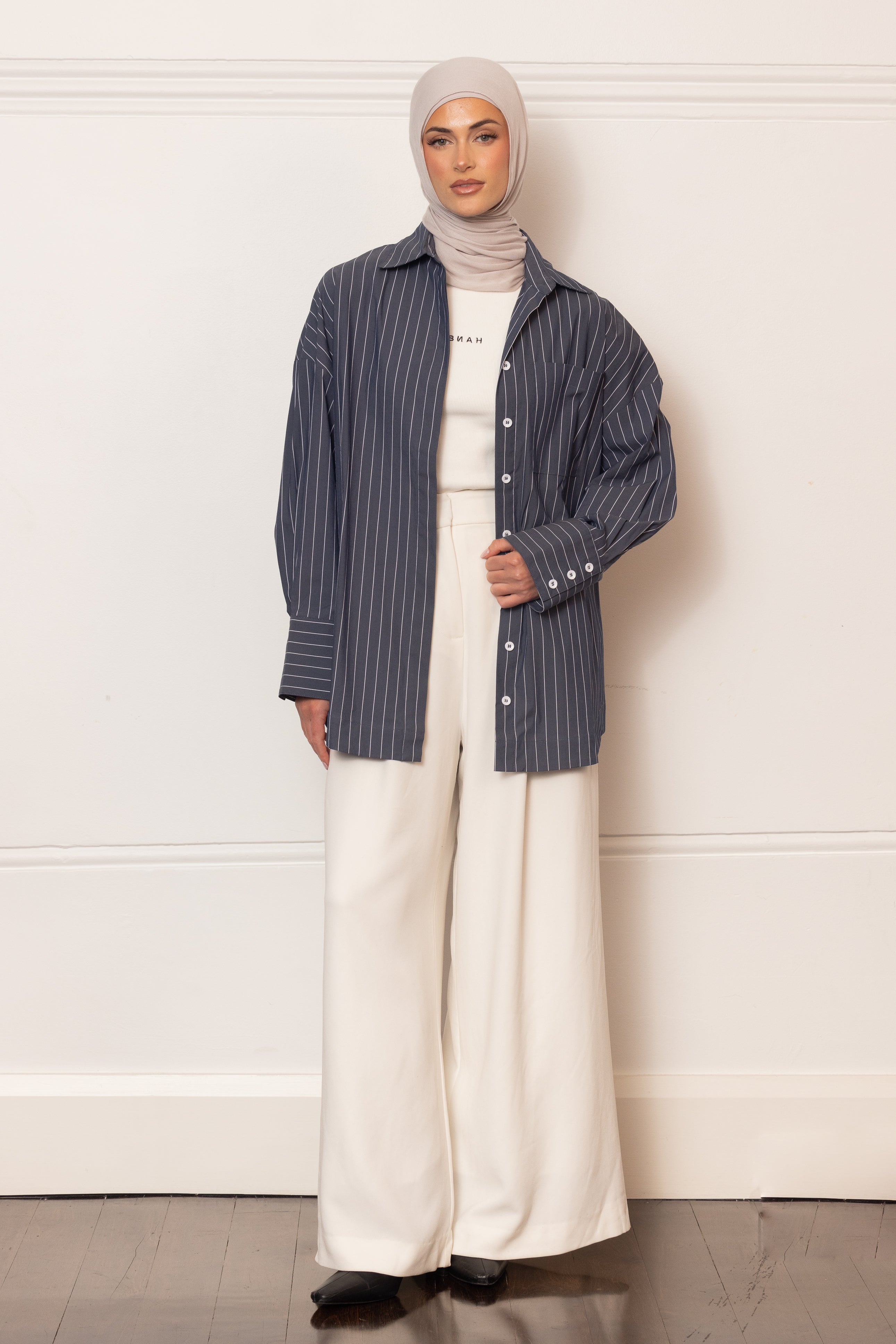 The Ayah Shirt - Charcoal Pinstripe