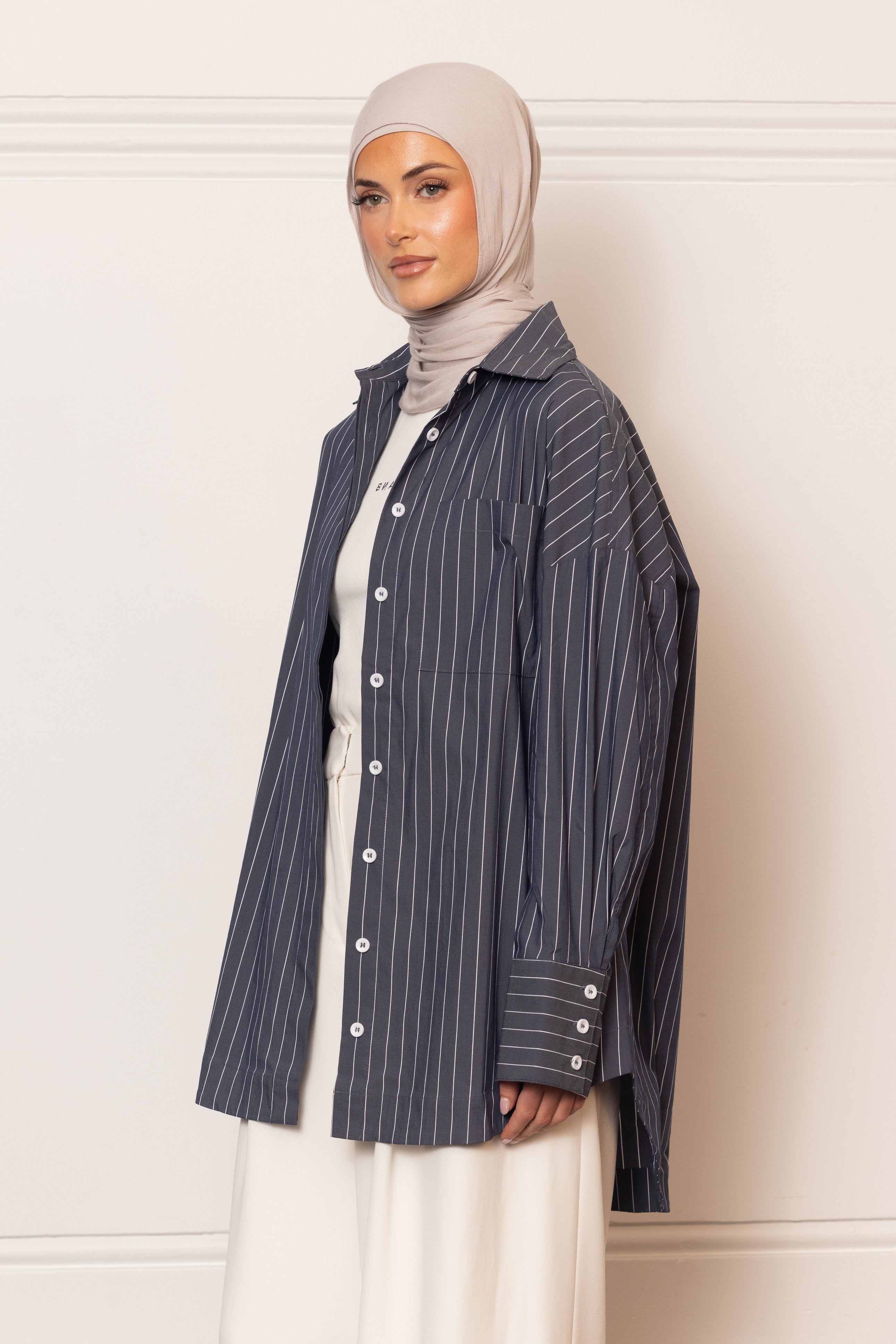The Ayah Shirt - Charcoal Pinstripe