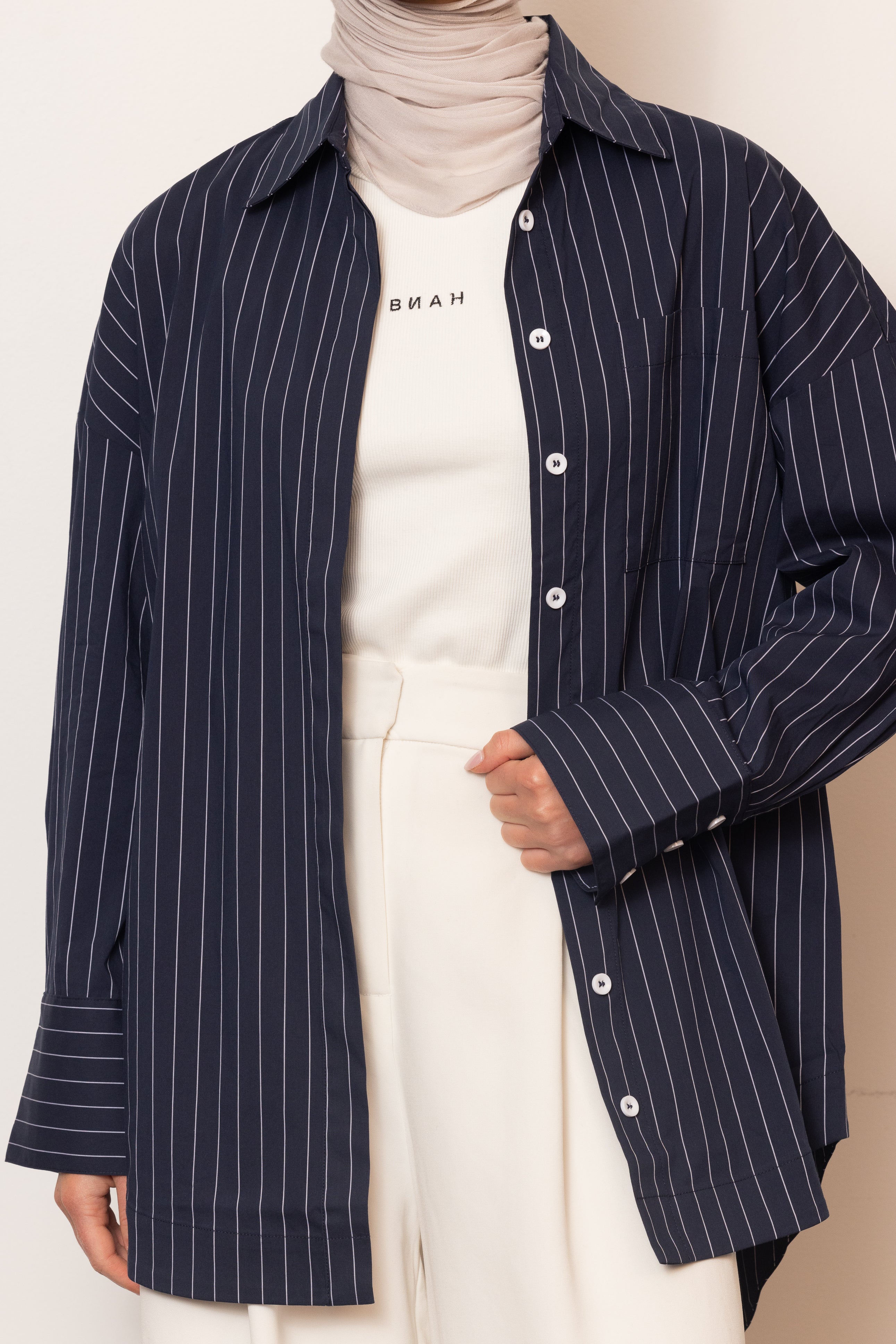 The Ayah Shirt - Navy Pinstripe