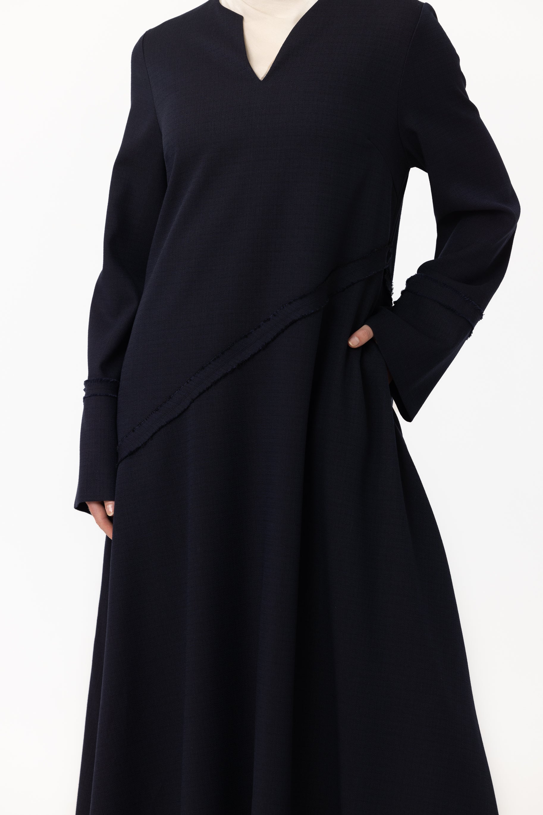 Asymmetric Frayed Abaya - Midnight Blue