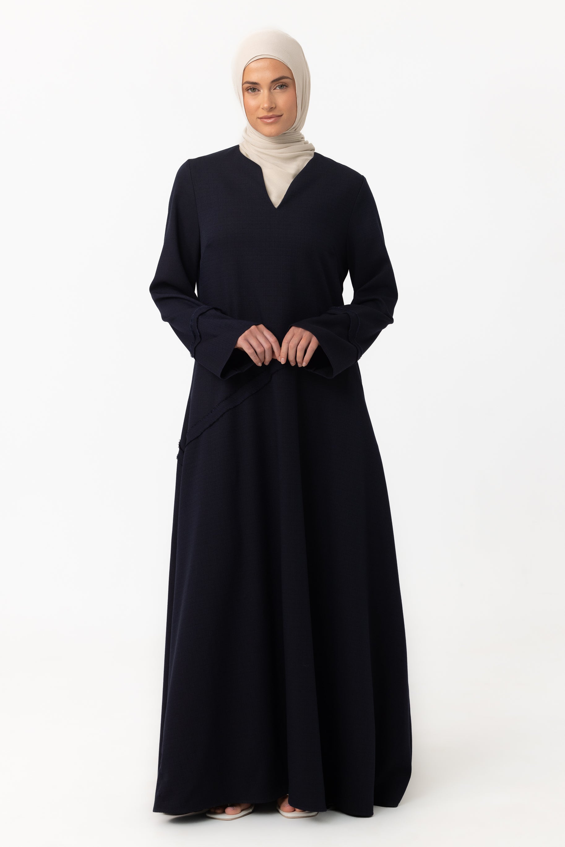 Asymmetric Frayed Abaya - Midnight Blue