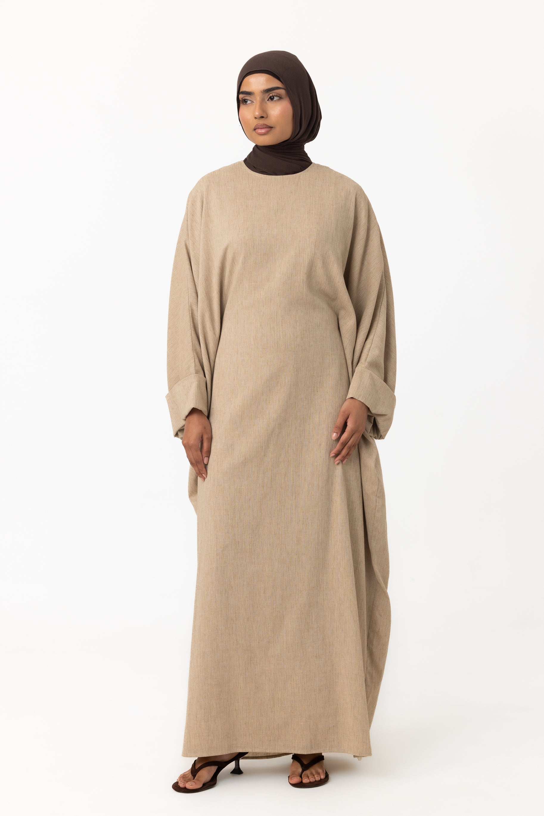 Crinkle Batwing Abaya - Linseed