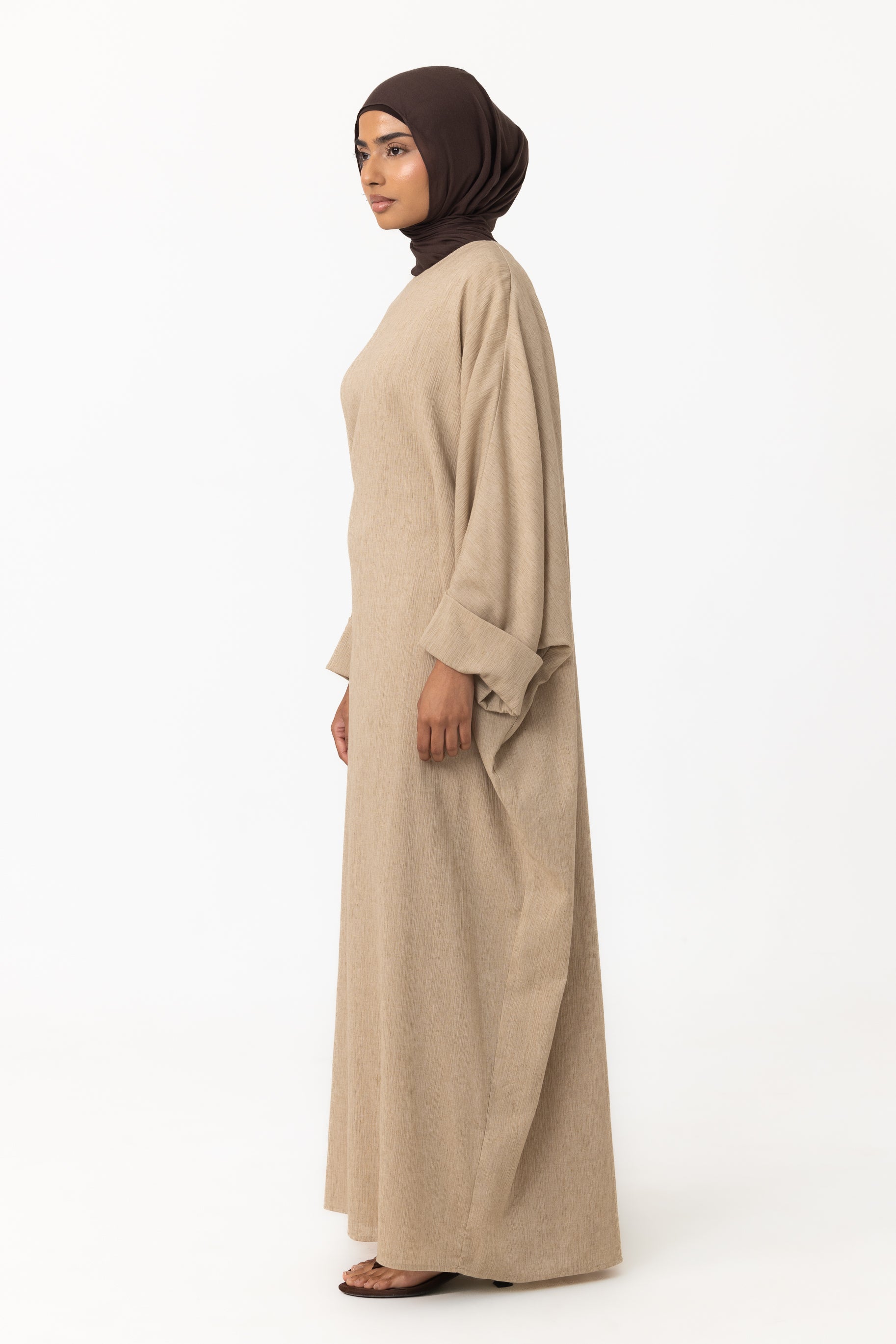 Crinkle Batwing Abaya - Linseed