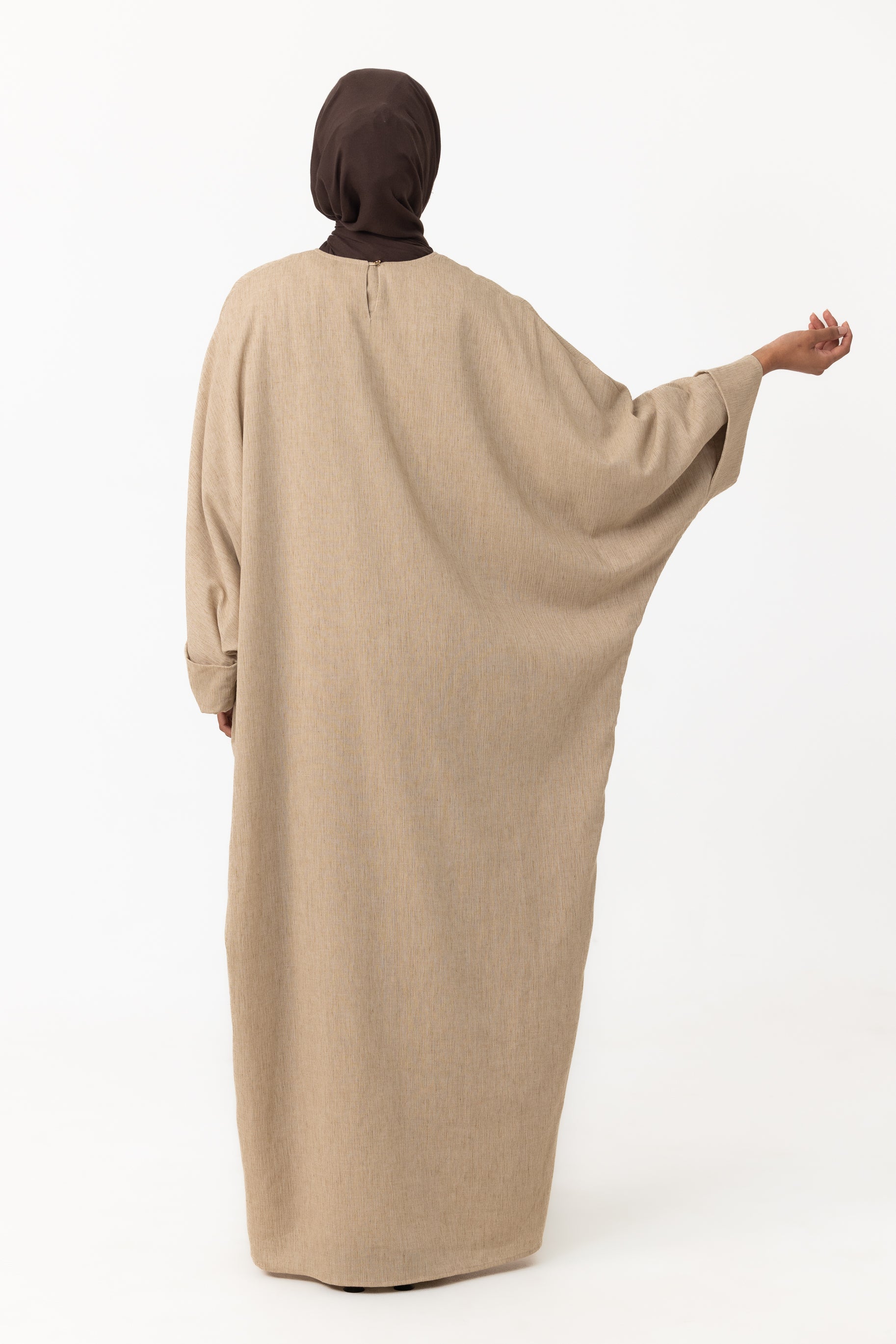 Crinkle Batwing Abaya - Linseed