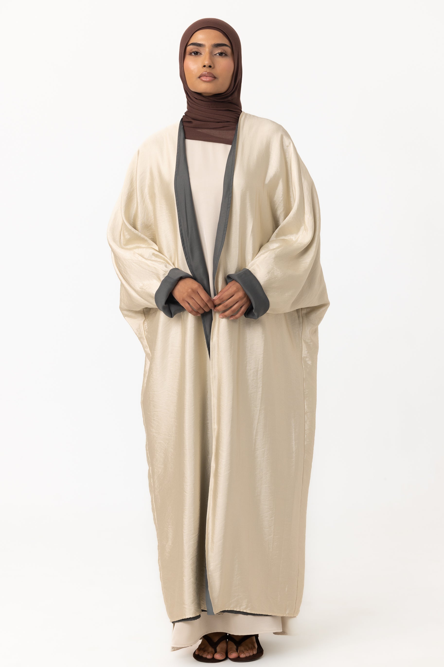 Two Tone Open Abaya - Teal Quartz