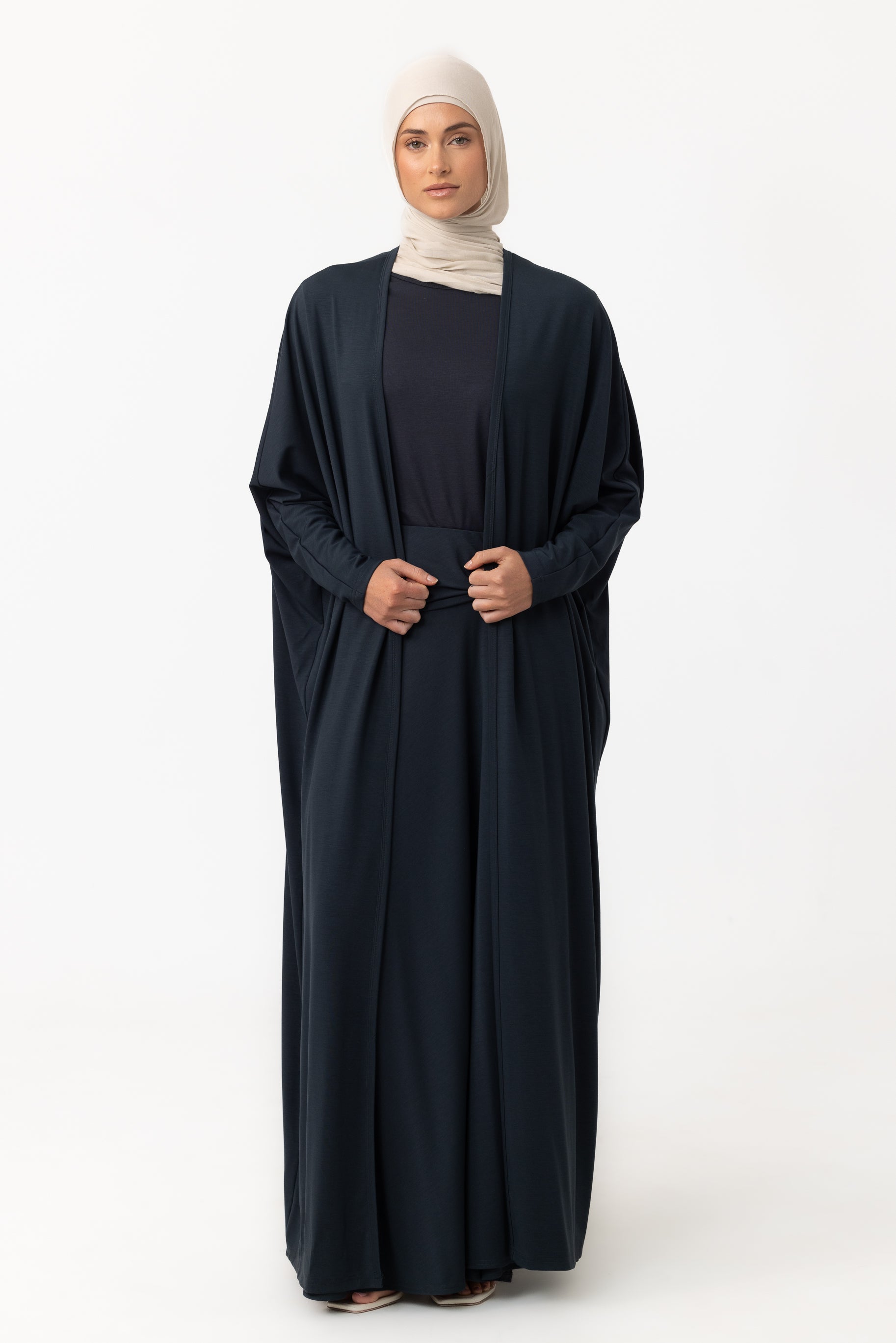 Jersey Batwing Open Abaya - Teal