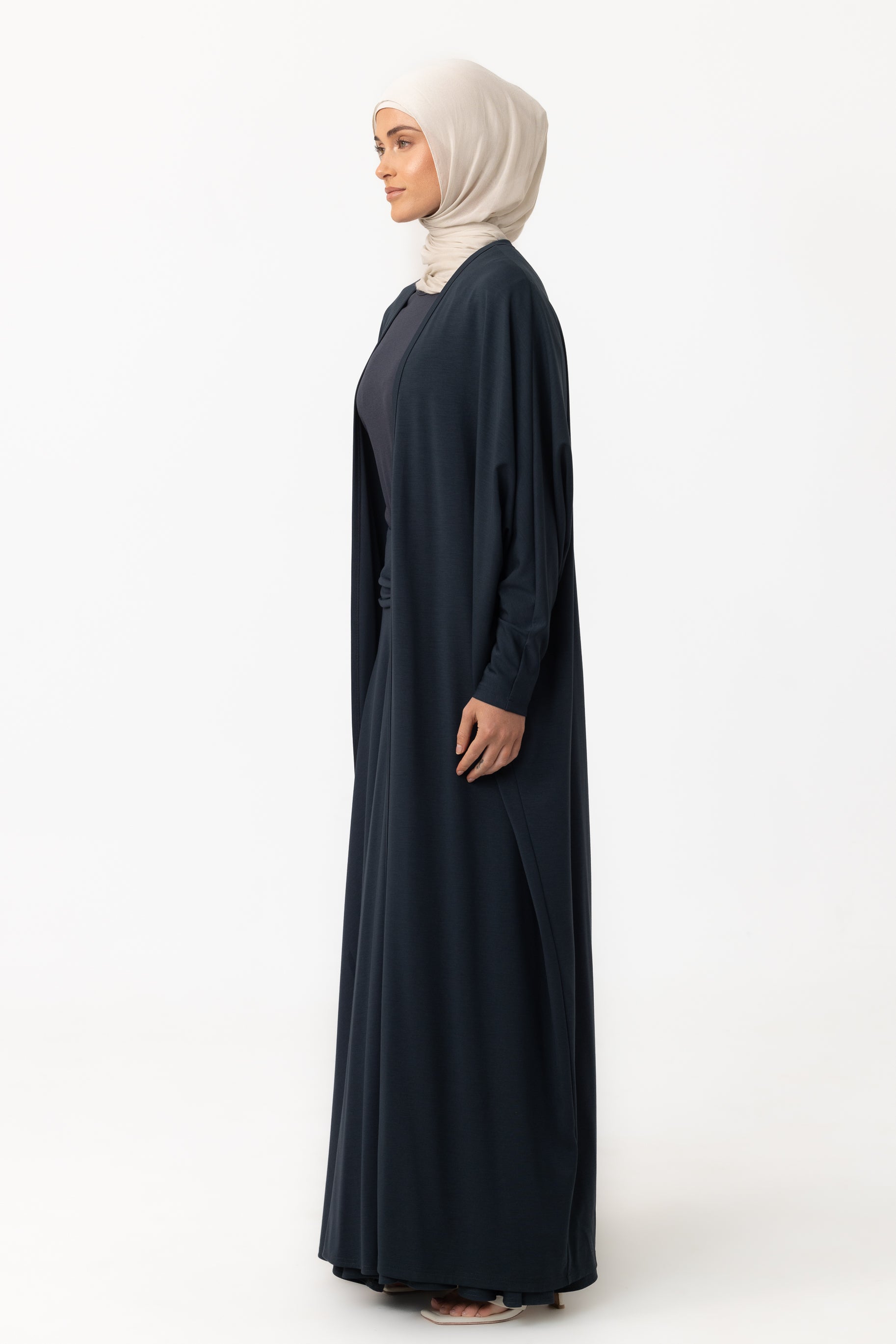 Jersey Batwing Open Abaya - Teal
