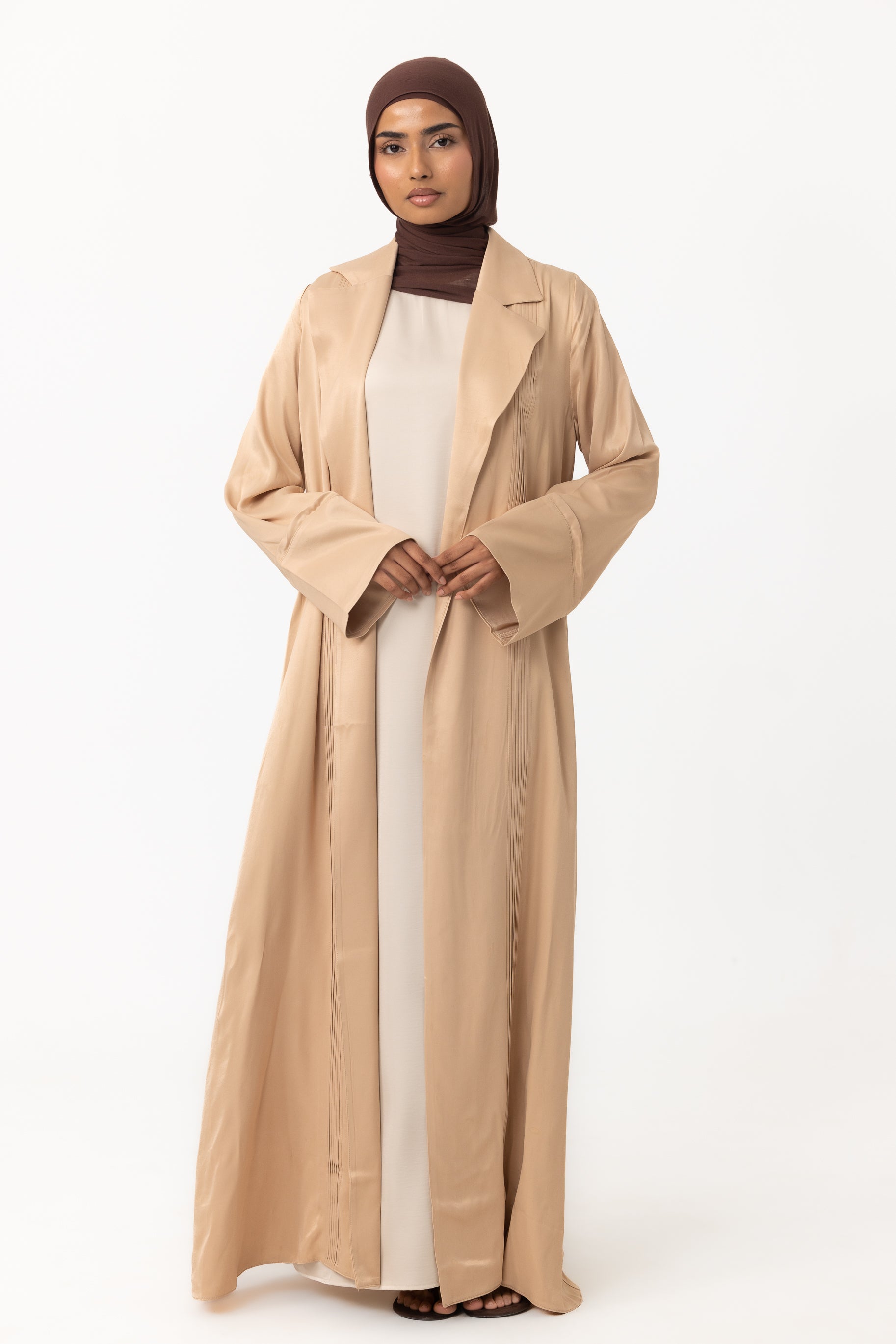 Sasha Satin Open Abaya - Taupe