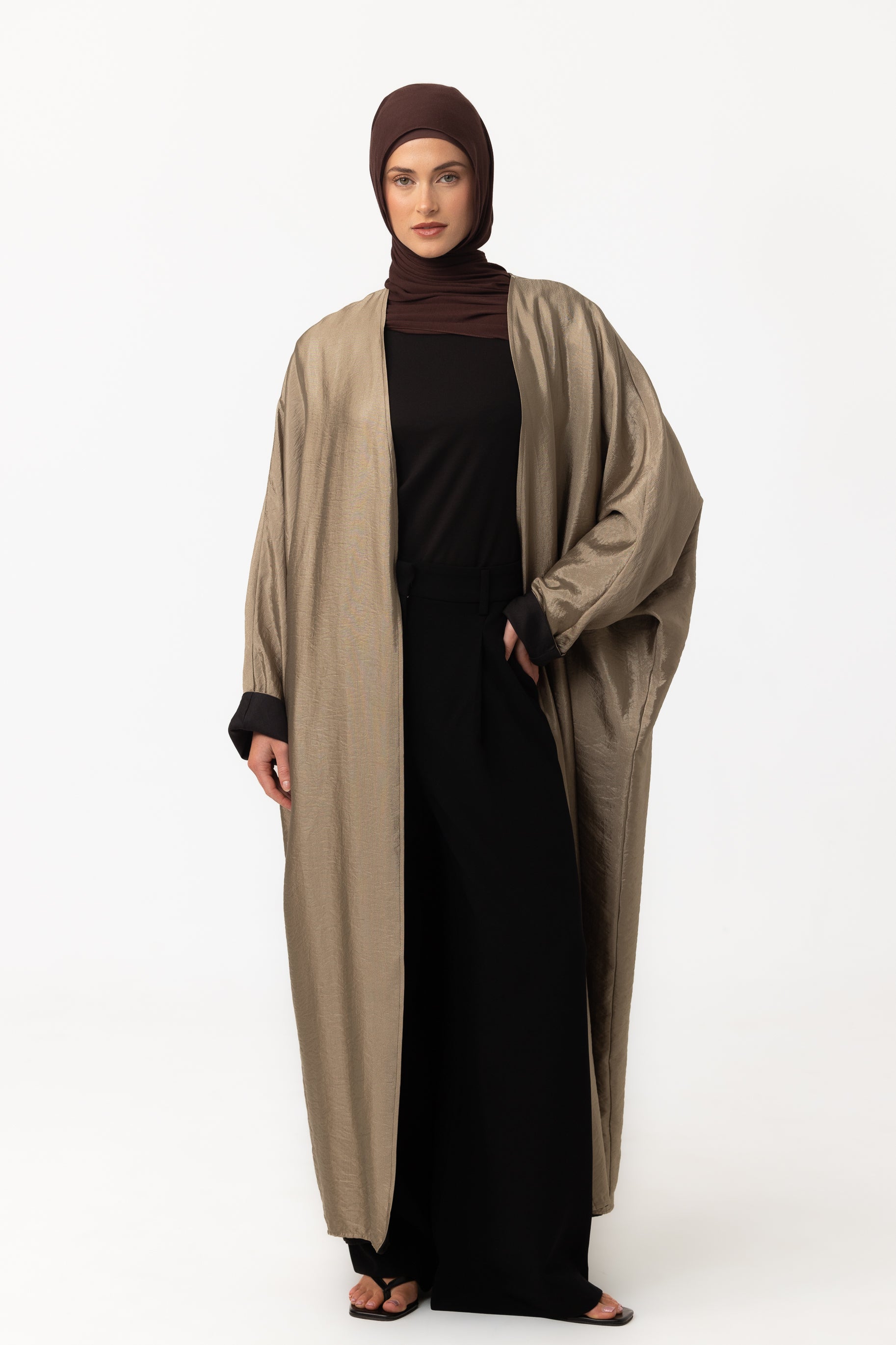 Two Tone Open Abaya - Black Olive