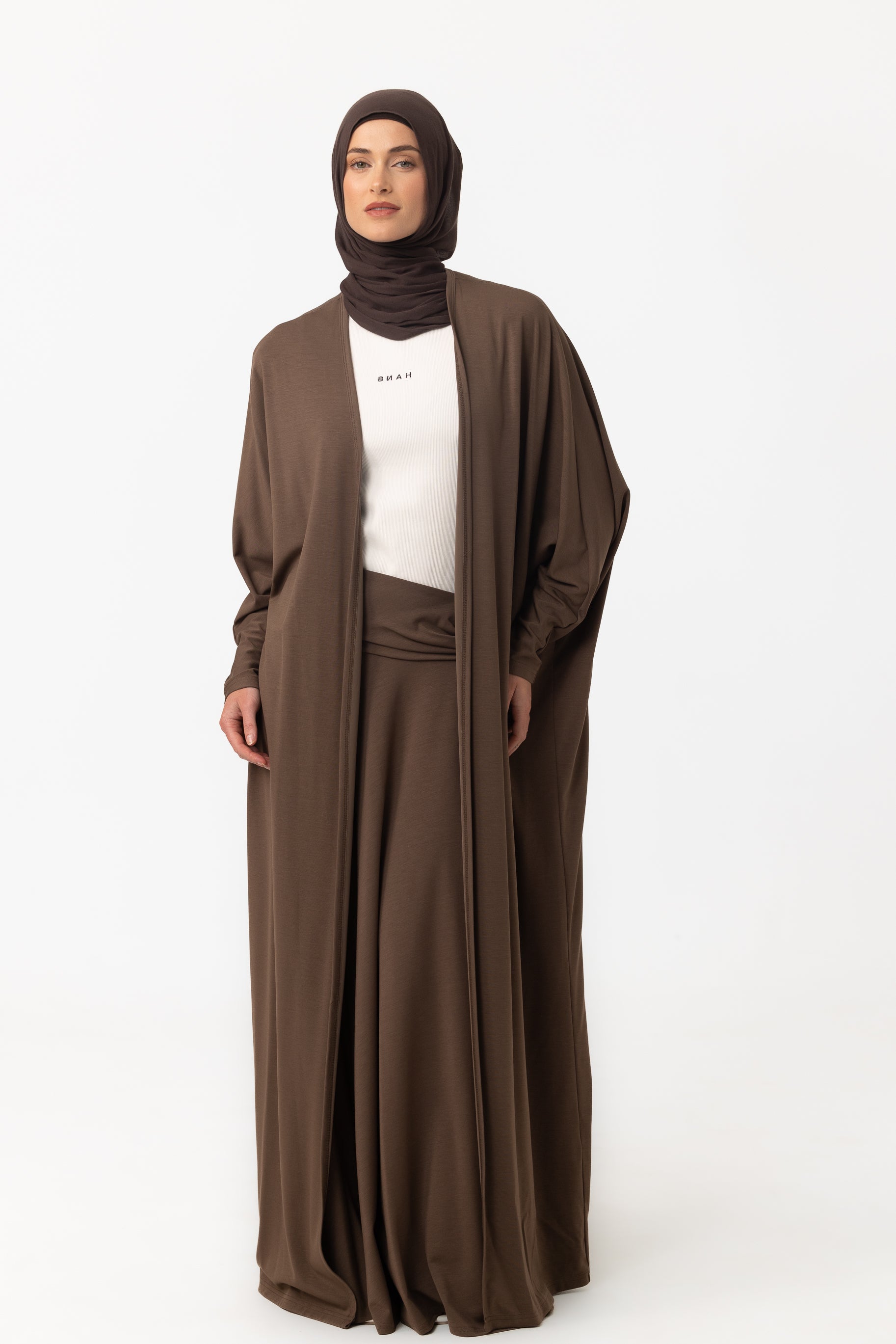 Jersey Batwing Open Abaya - Truffle